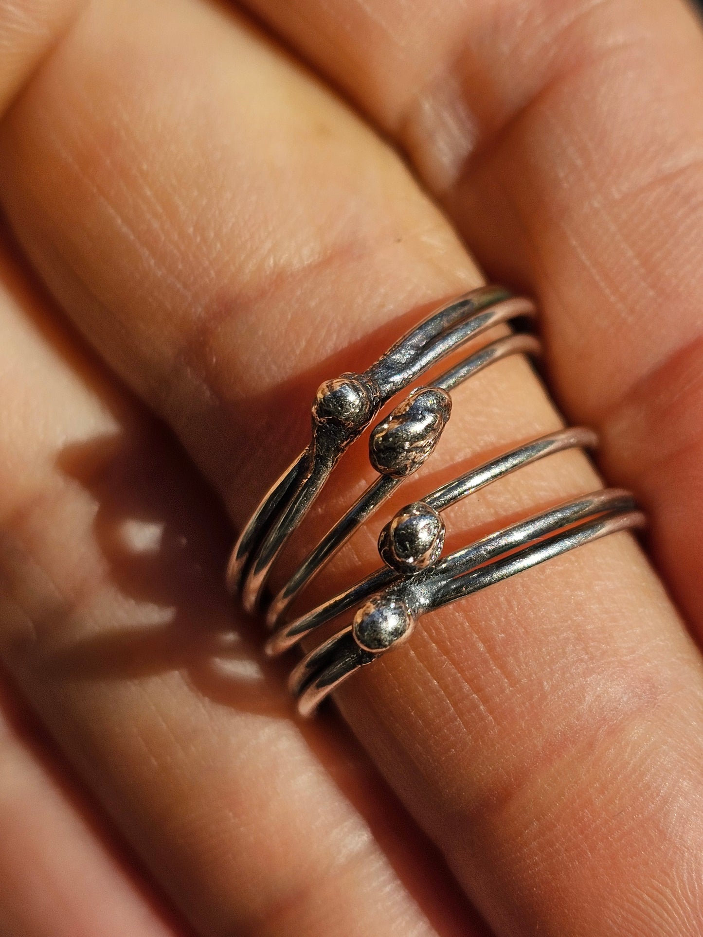 Handcrafted Double Band Silver Bud Stacker Ring