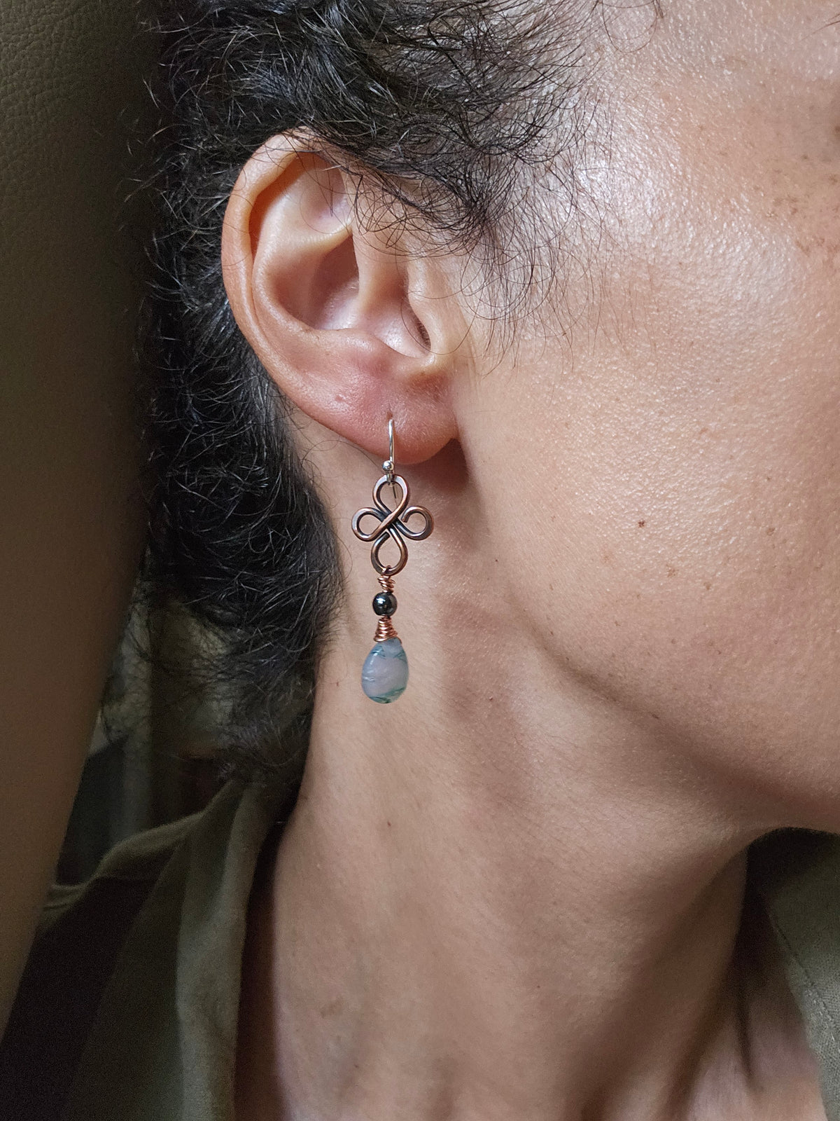 Spiral & Vine Gem and Copper Drop Earrings