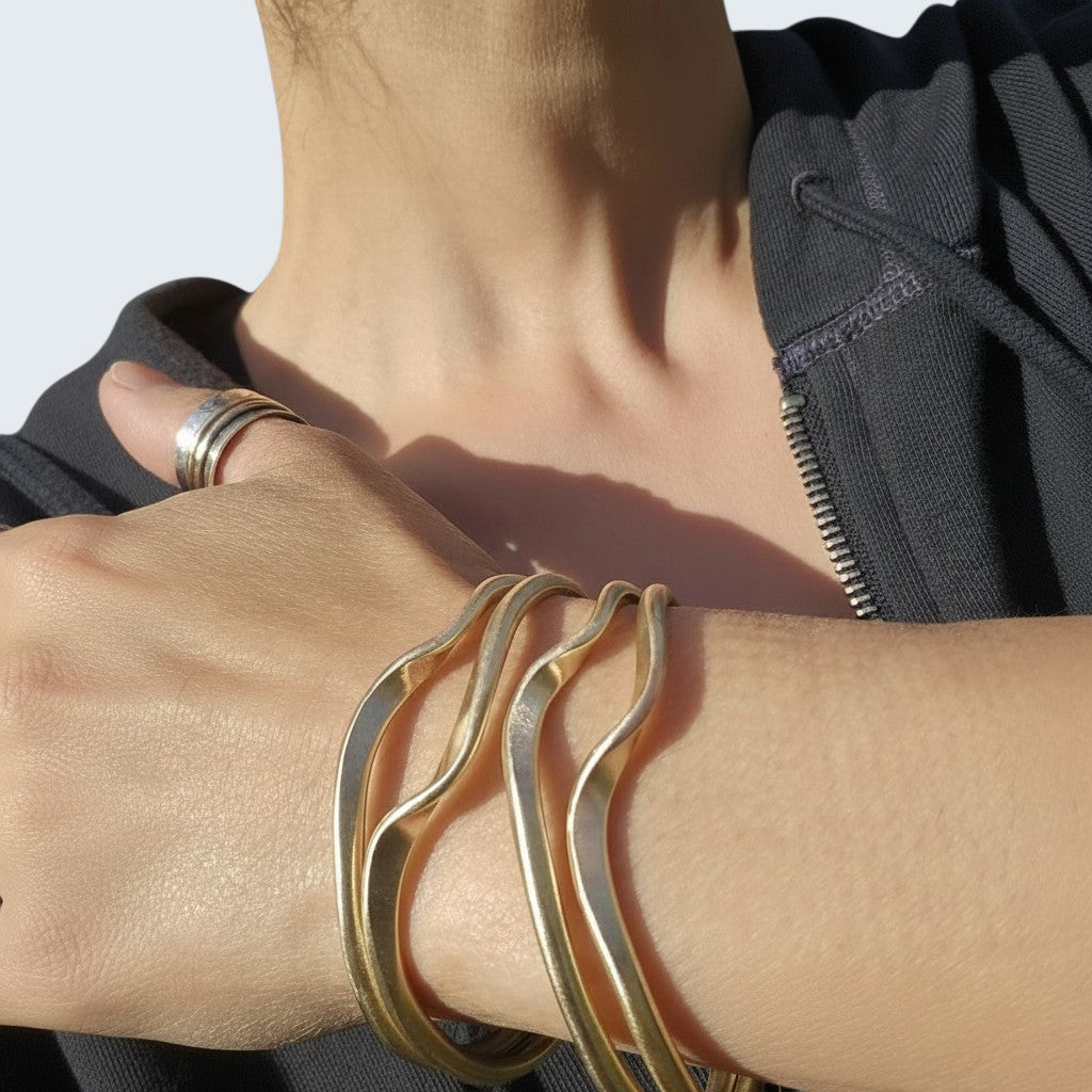 Handcrafted Brass Wave Cuff Bracelet