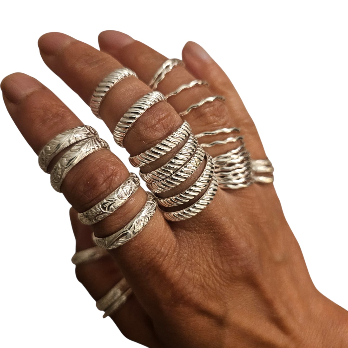Sterling silver botanical ring band