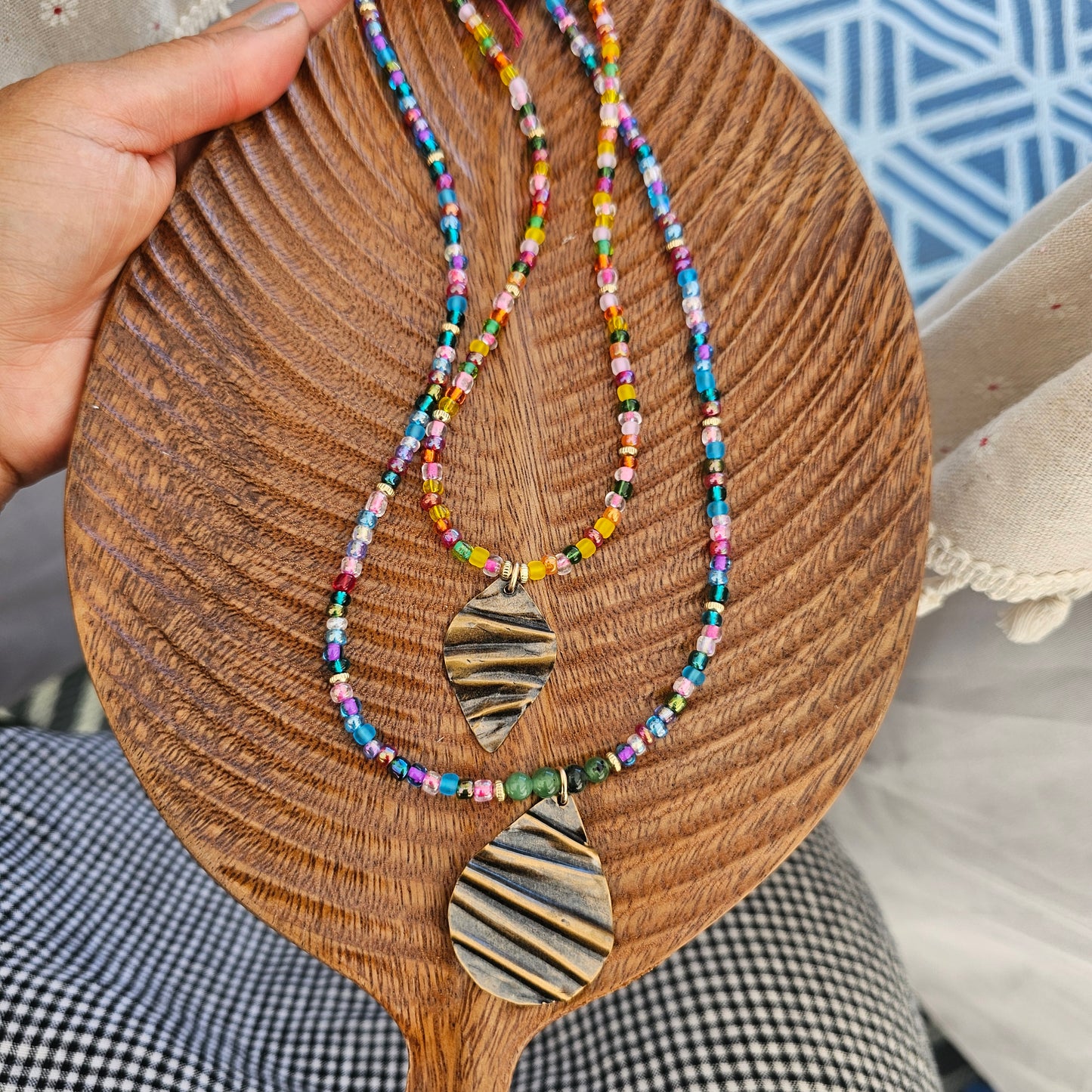 Boho Artisan Beaded Pendant Necklace – 24" Adjustable