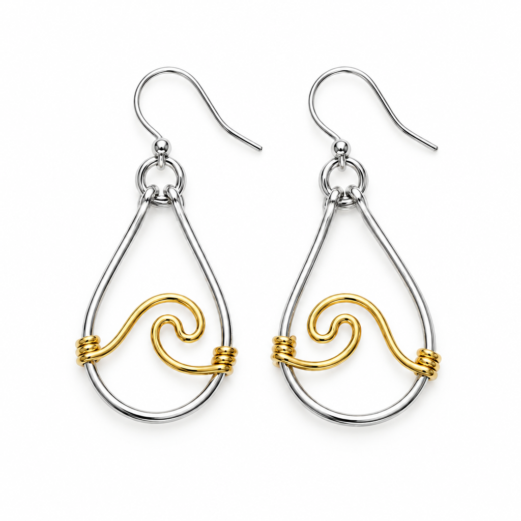 Sterling Silver Hammered Wave Teardrop Earrings