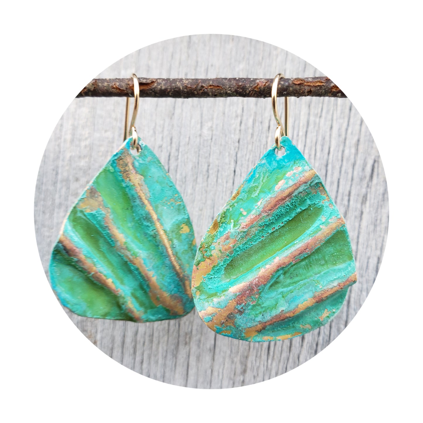 Ocean Treasure Green Patina Earring (Golden Highlights)