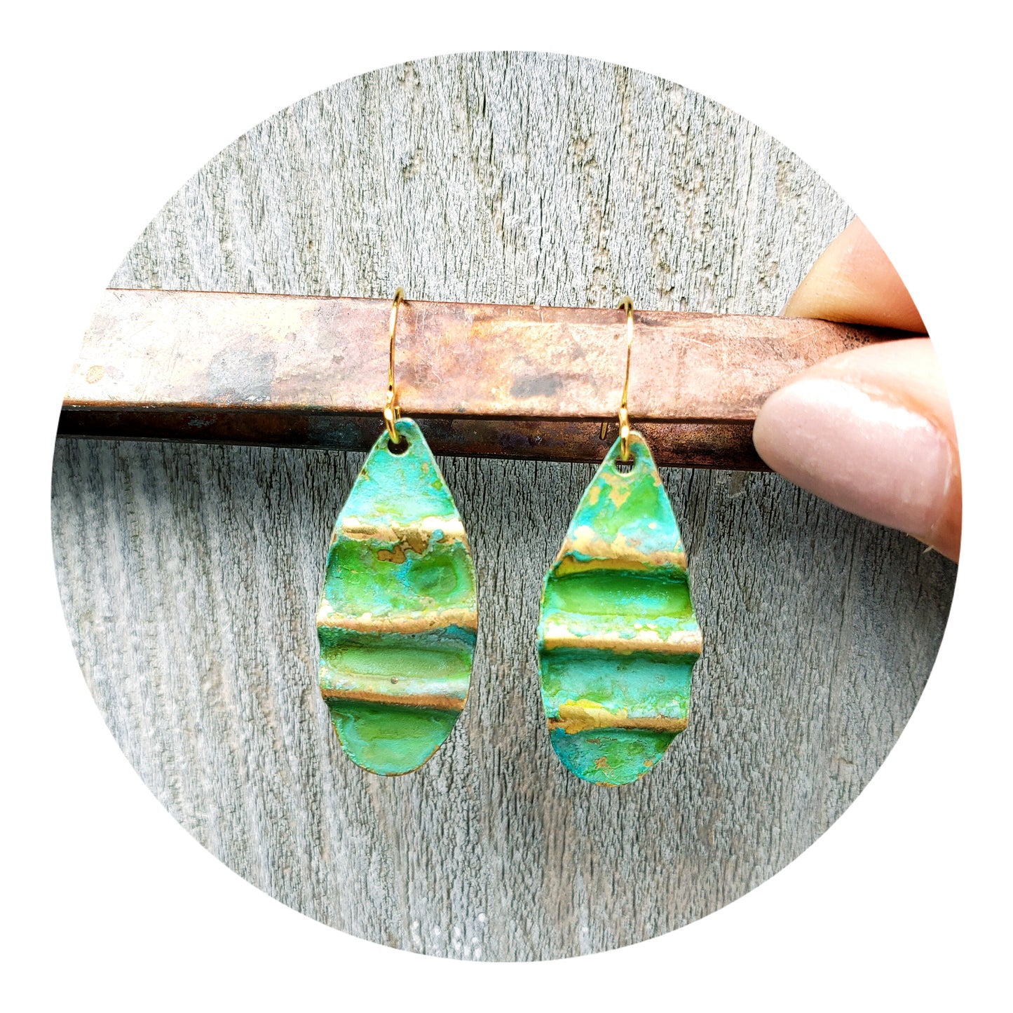 Ocean Treasure Green Patina Earring (Golden Highlights)