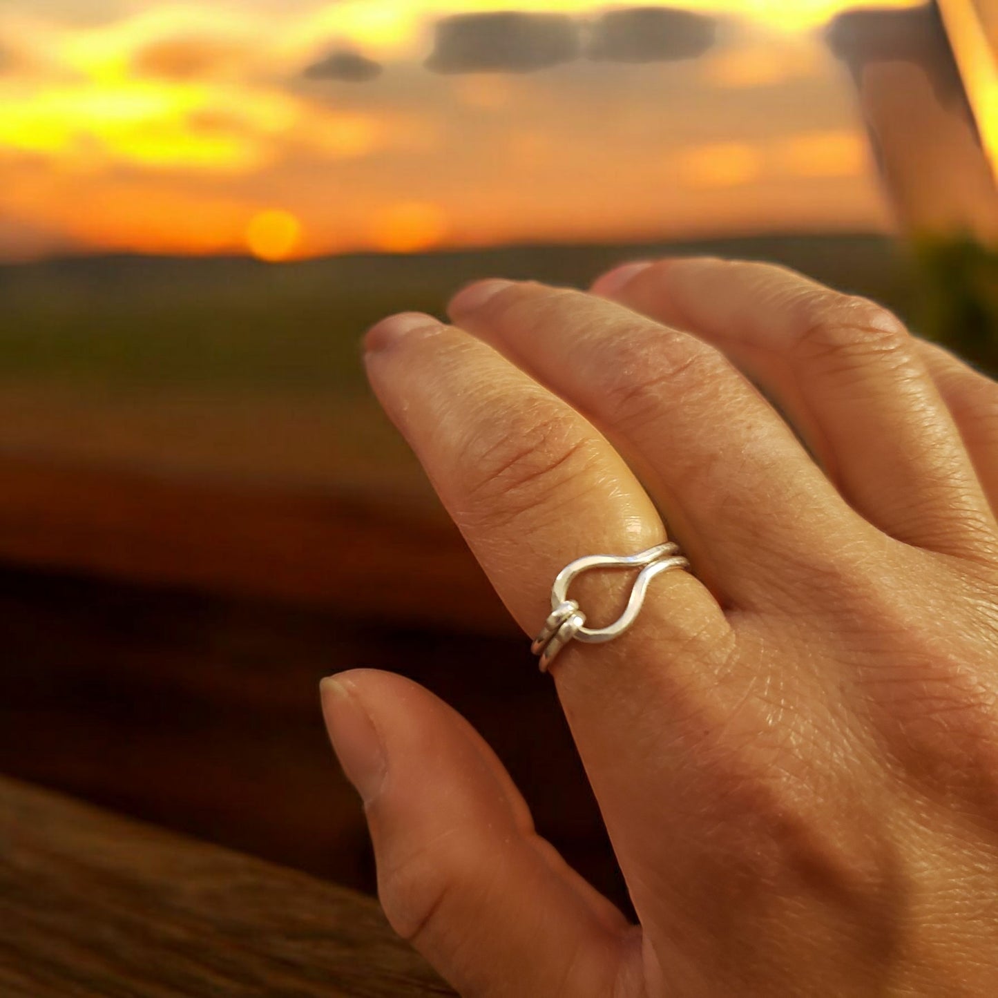 Sterling silver handmade "tidal ring" minimalist hook ring