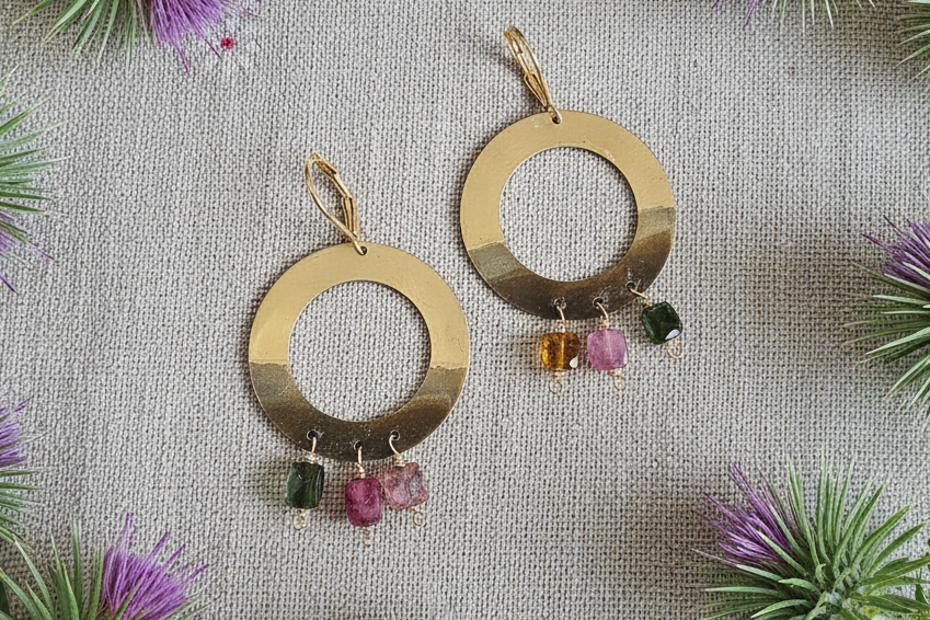 Gilded Cocoa & Tourmaline Fringe Earring