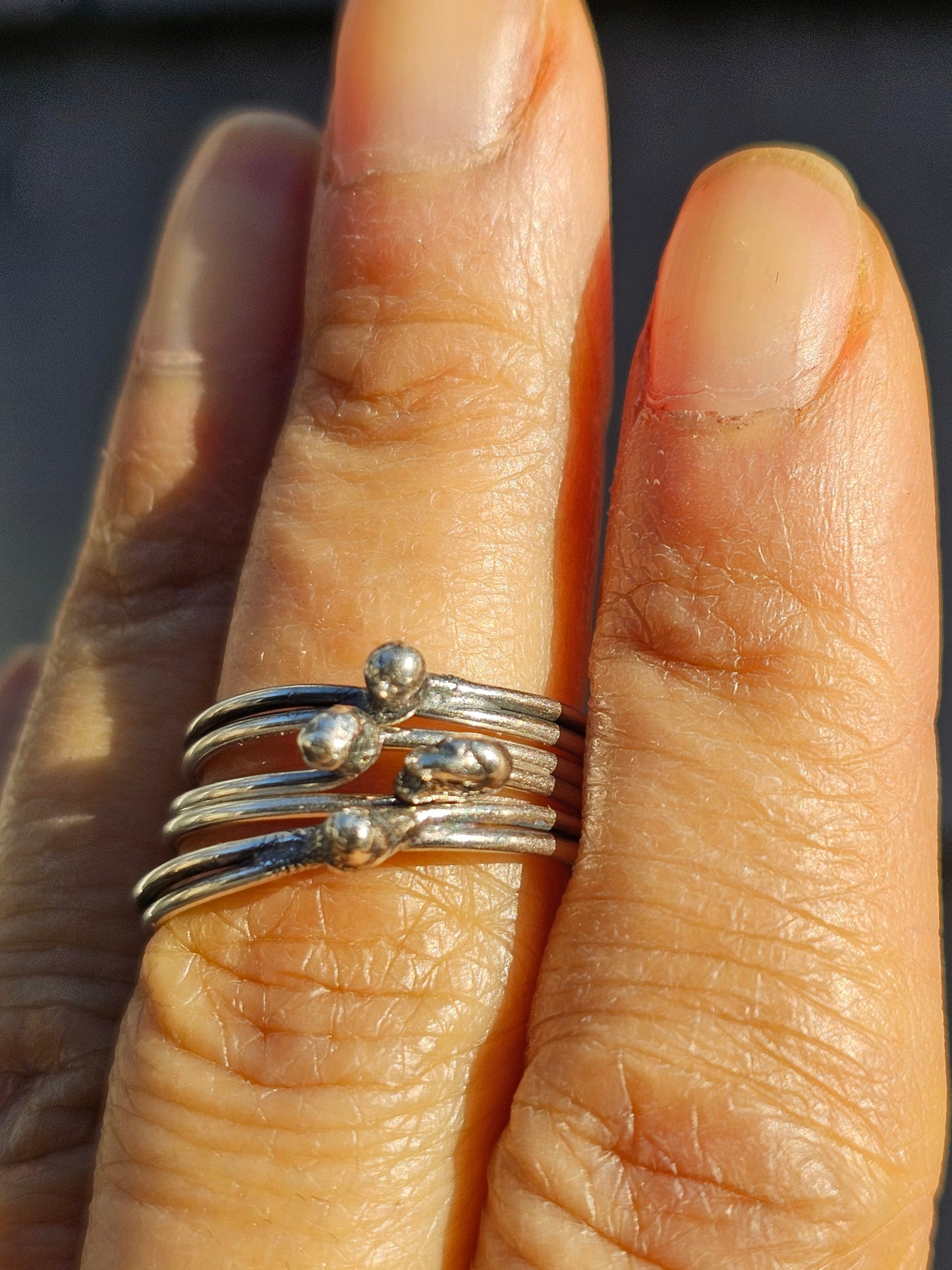 Handcrafted Double Band Silver Bud Stacker Ring