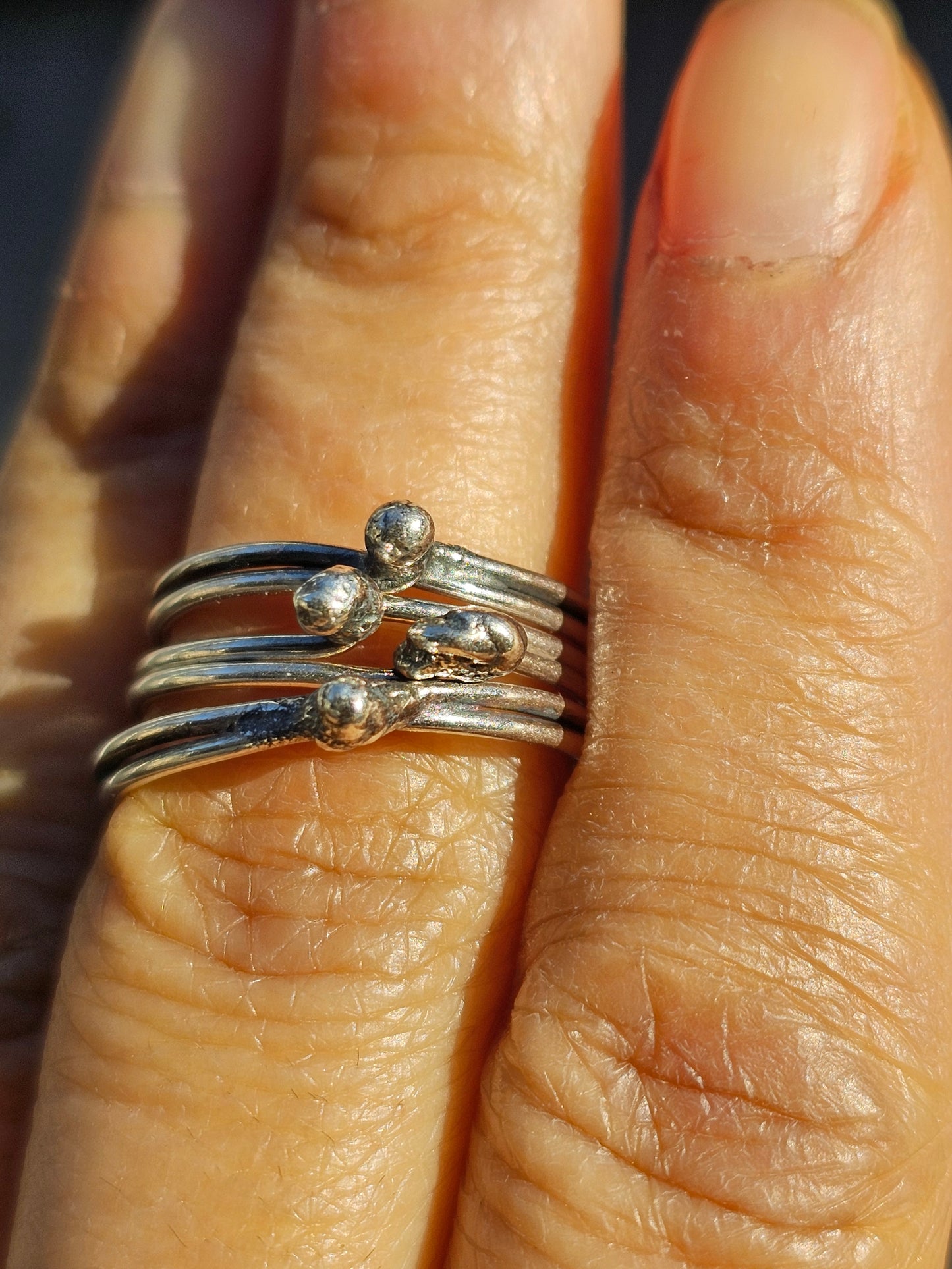 Handcrafted Double Band Silver Bud Stacker Ring