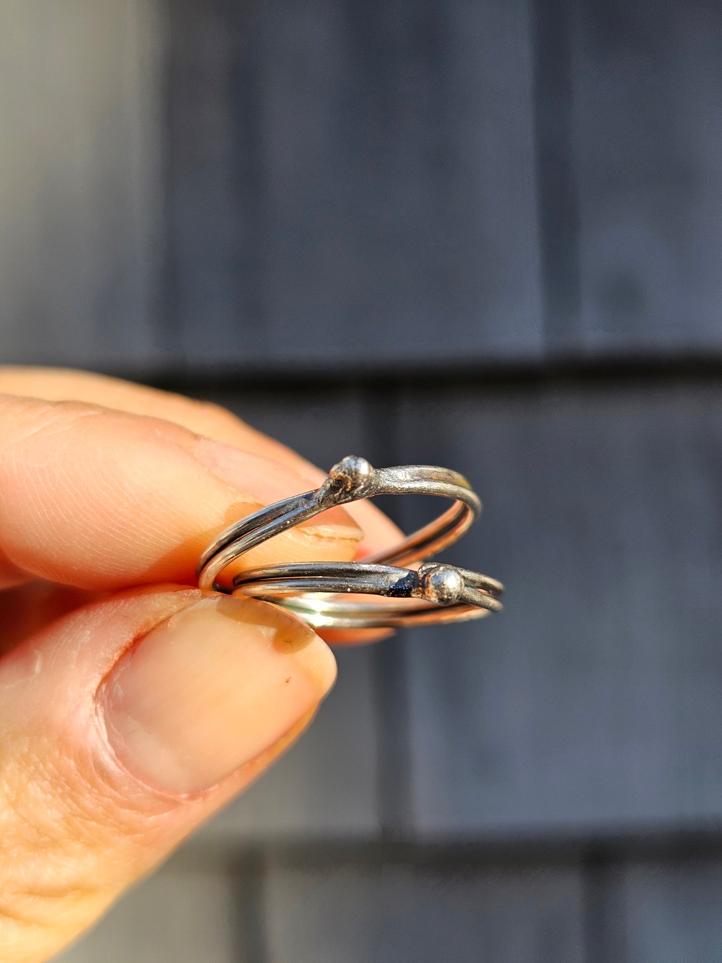 Handcrafted Double Band Silver Bud Stacker Ring