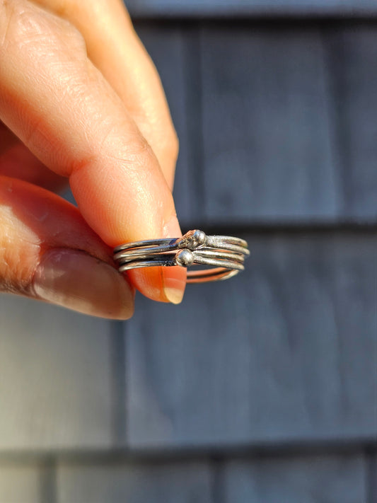 Handcrafted Double Band Silver Bud Stacker Ring