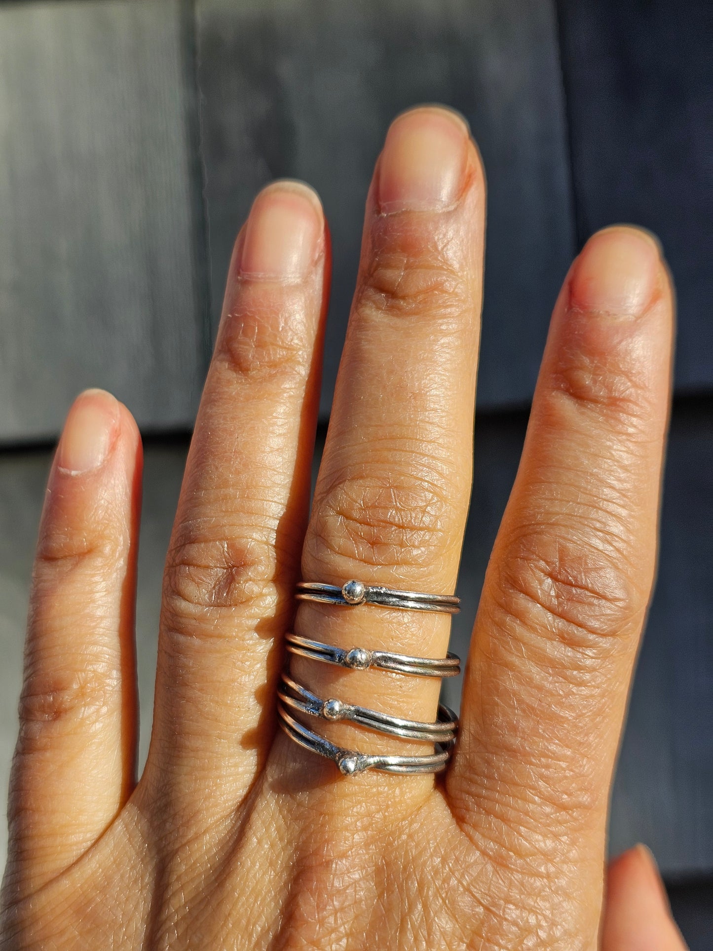 Handcrafted Double Band Silver Bud Stacker Ring