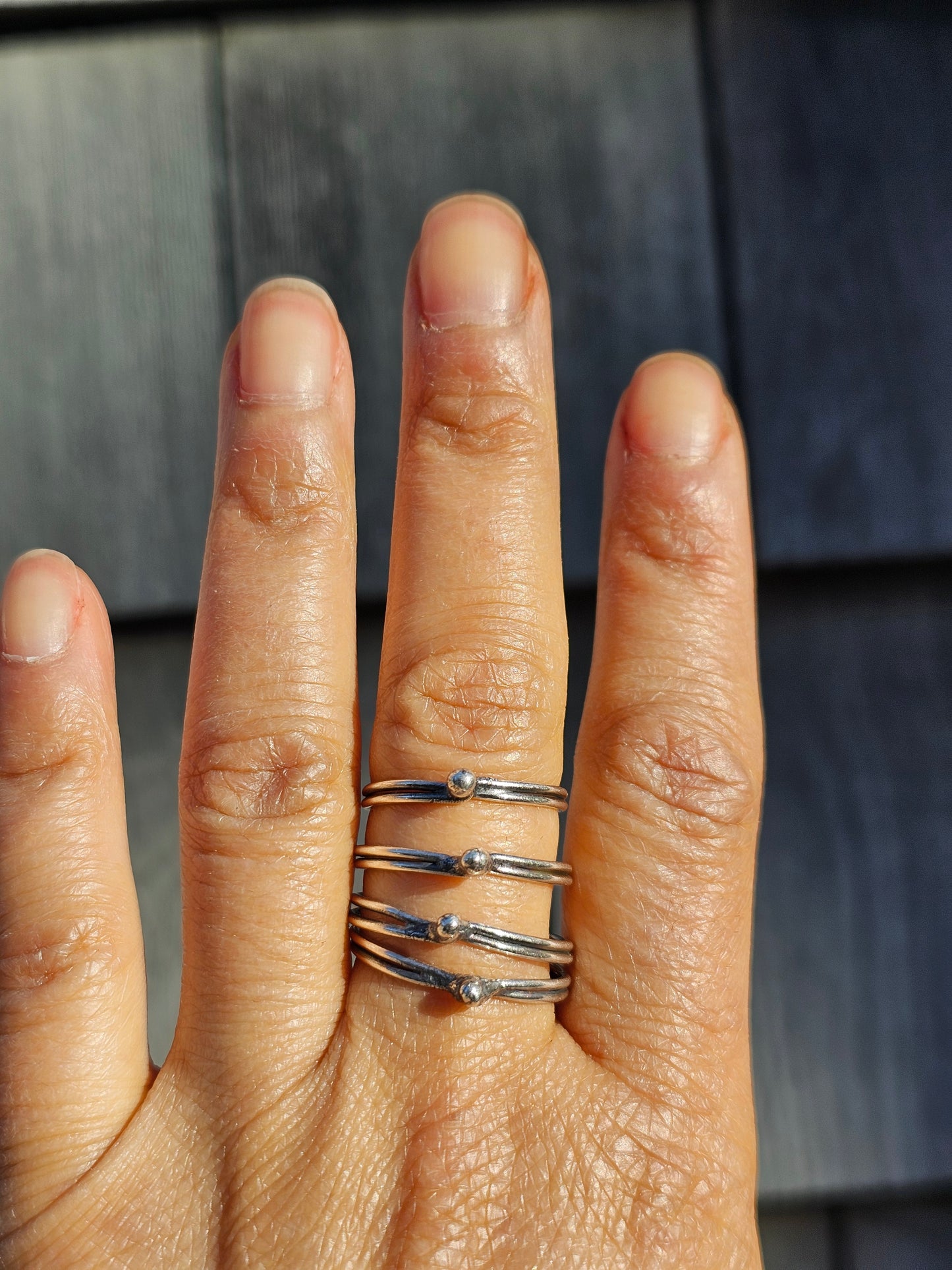 Handcrafted Double Band Silver Bud Stacker Ring