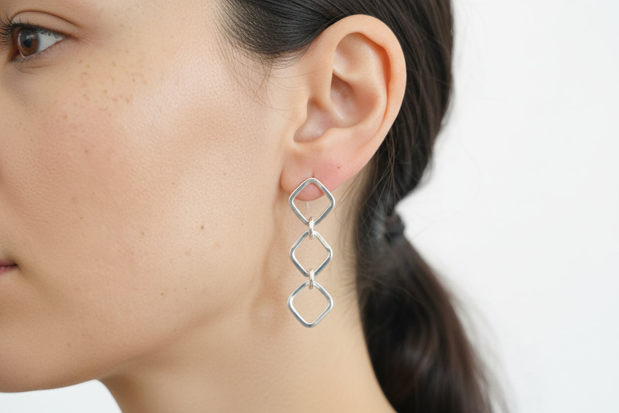 Geometric Triple Square Drops | Argentium Silver