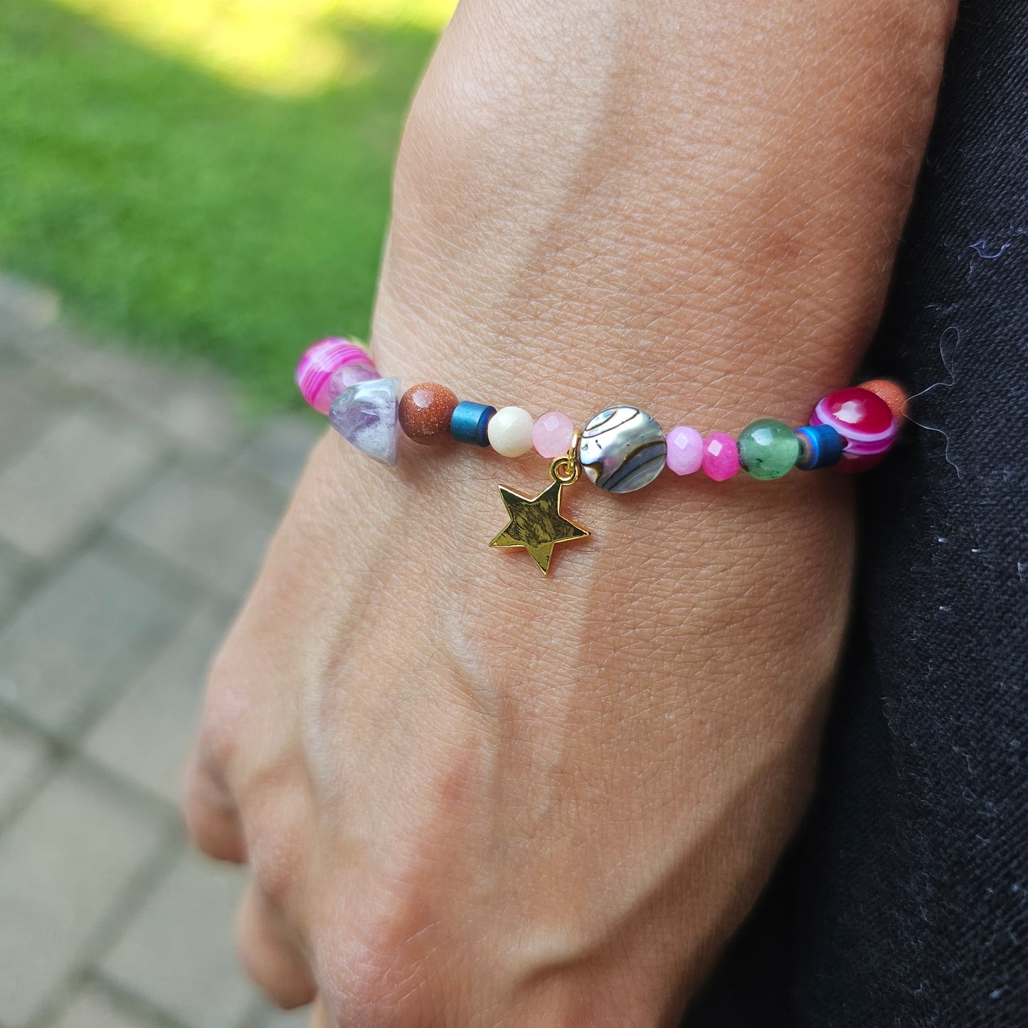 Kaleidoscope Gemstone Roll-on Charm Bracelet