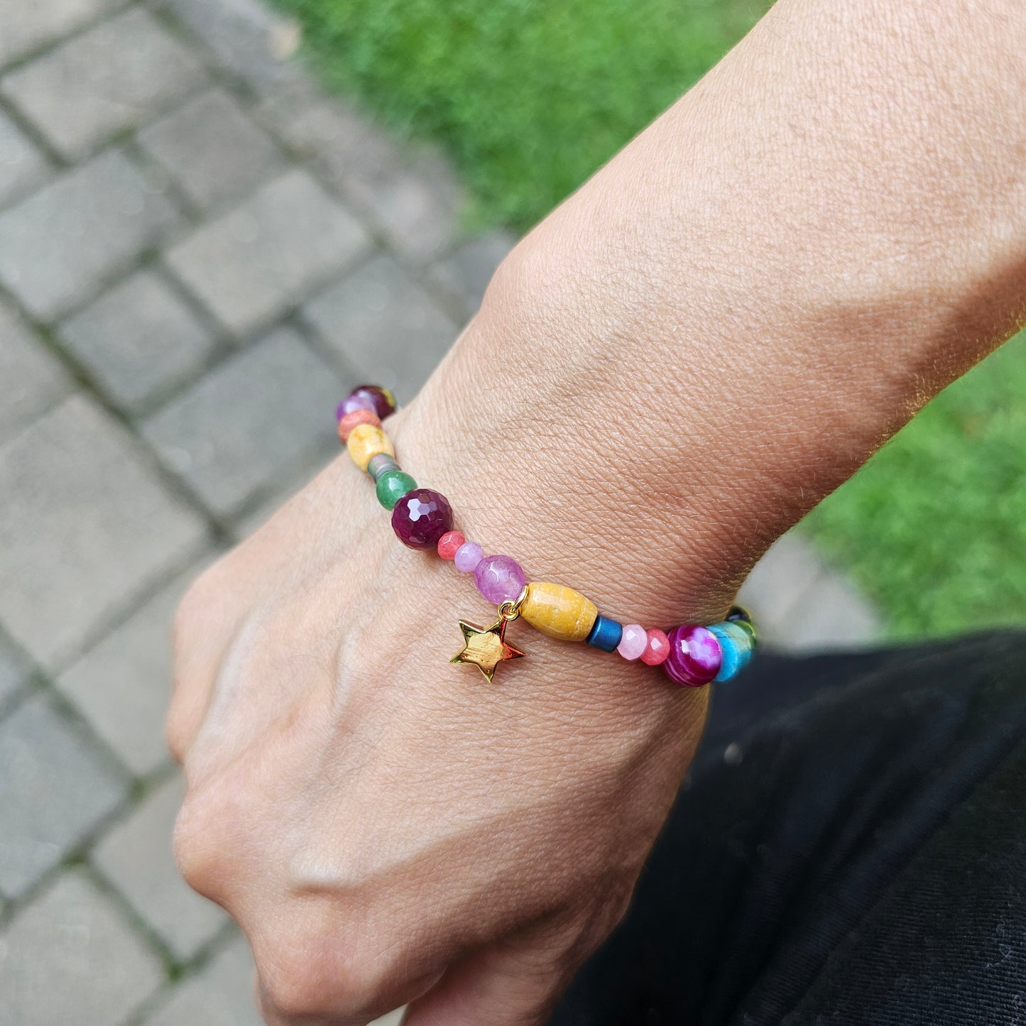 Kaleidoscope Gemstone Roll-on Charm Bracelet