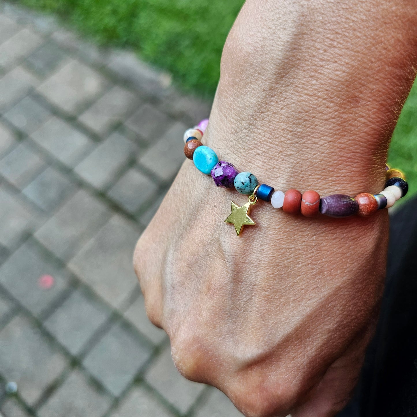 Kaleidoscope Gemstone Roll-on Charm Bracelet