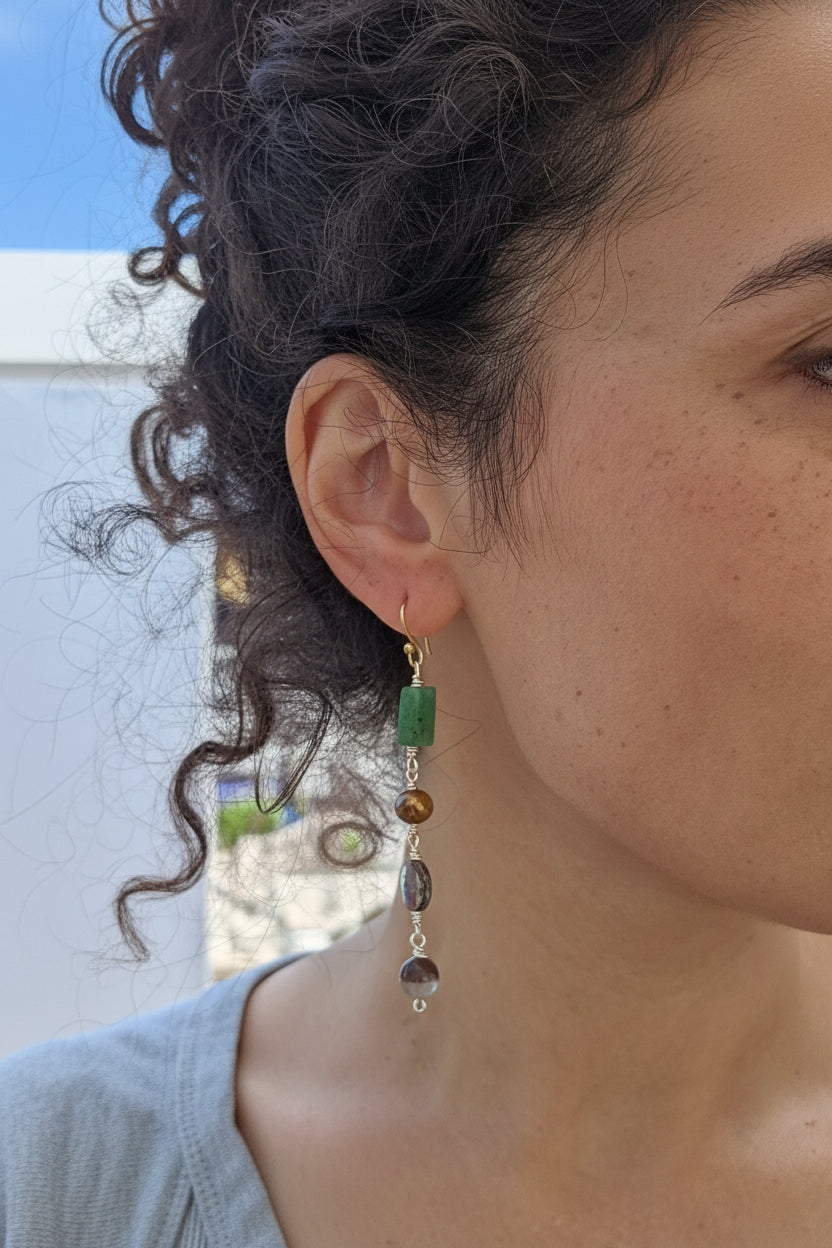 Earth Drops | Sterling Silver & Gemstone Dangle Earrings