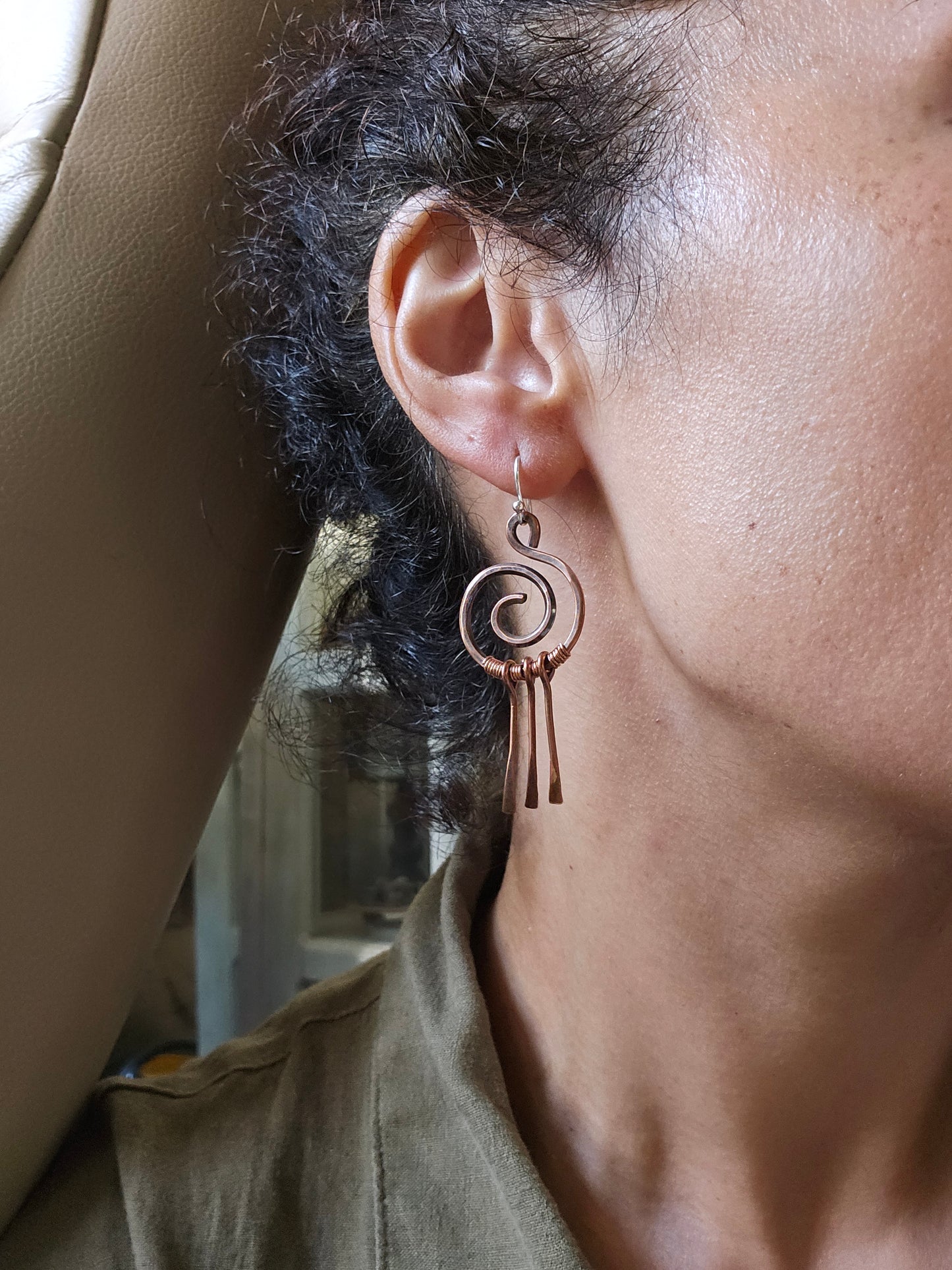 Spiral & Vine Gem and Copper Drop Earrings