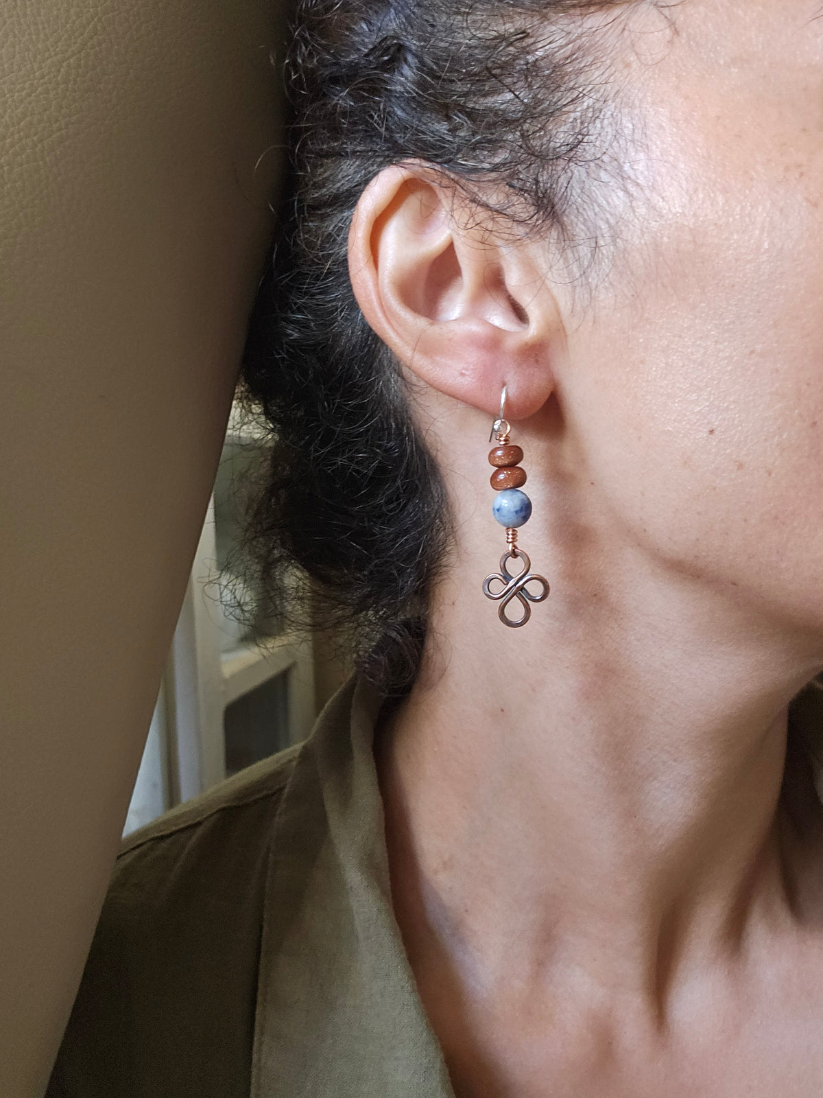 Spiral & Vine Gem and Copper Drop Earrings
