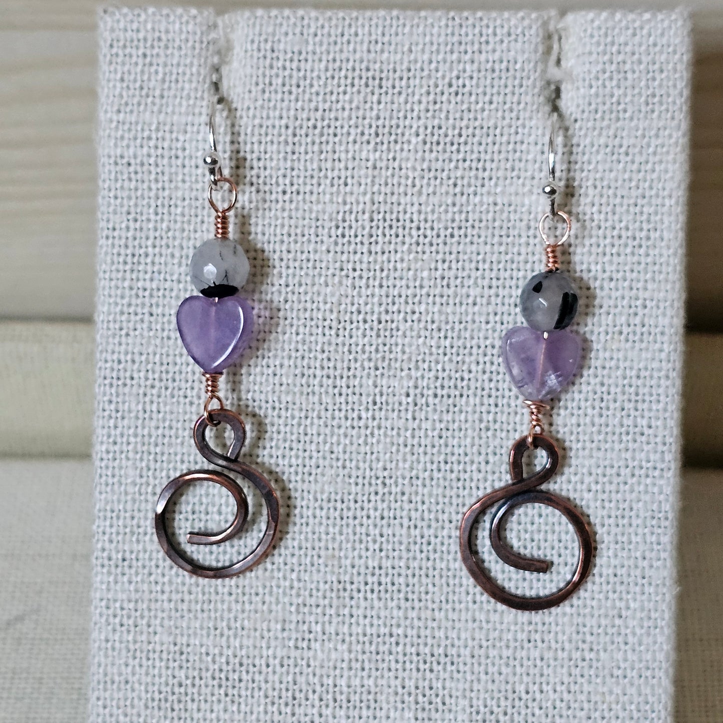Spiral & Vine Gem and Copper Drop Earrings