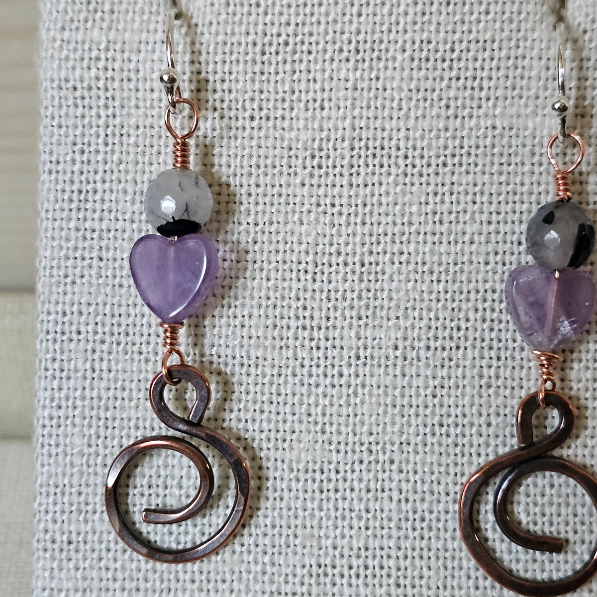 Spiral & Vine Gem and Copper Drop Earrings