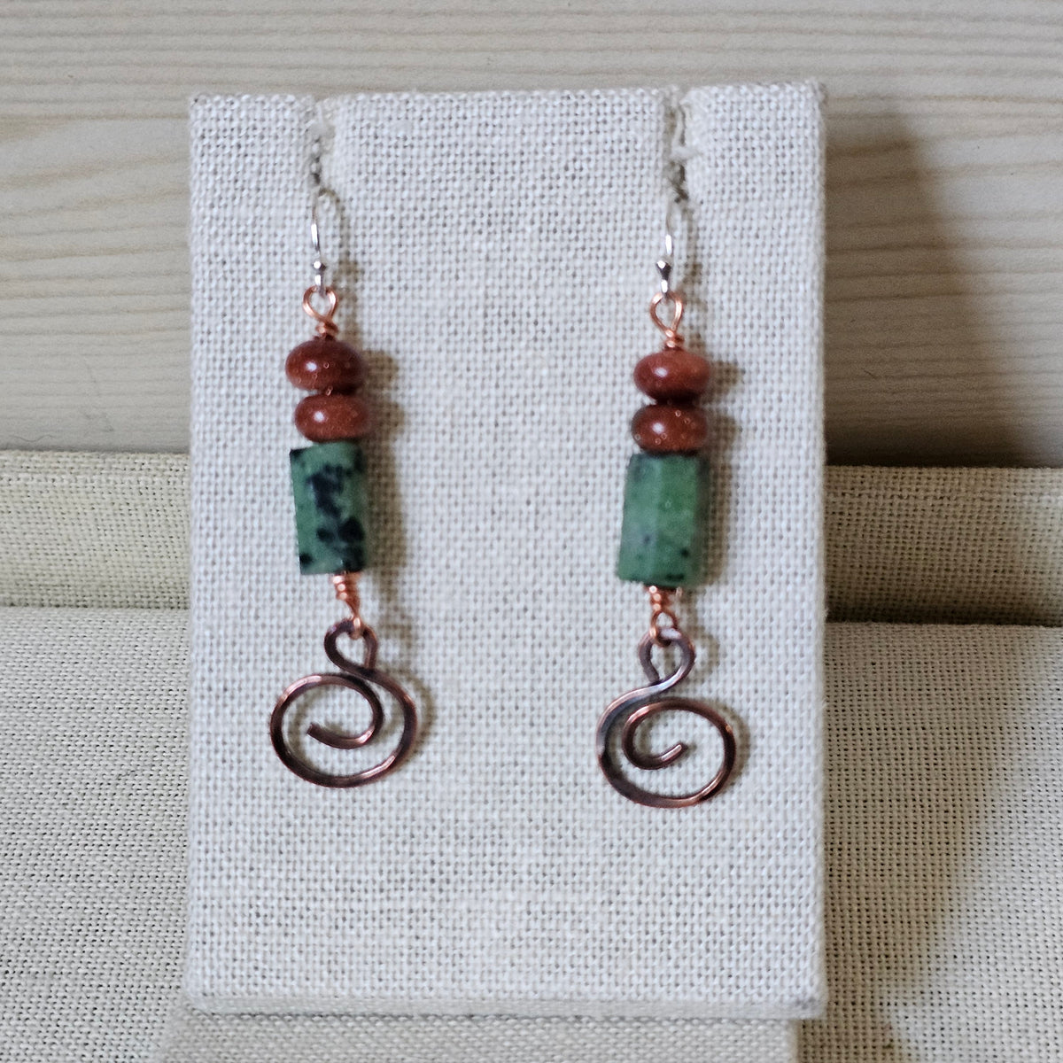 Spiral & Vine Gem and Copper Drop Earrings
