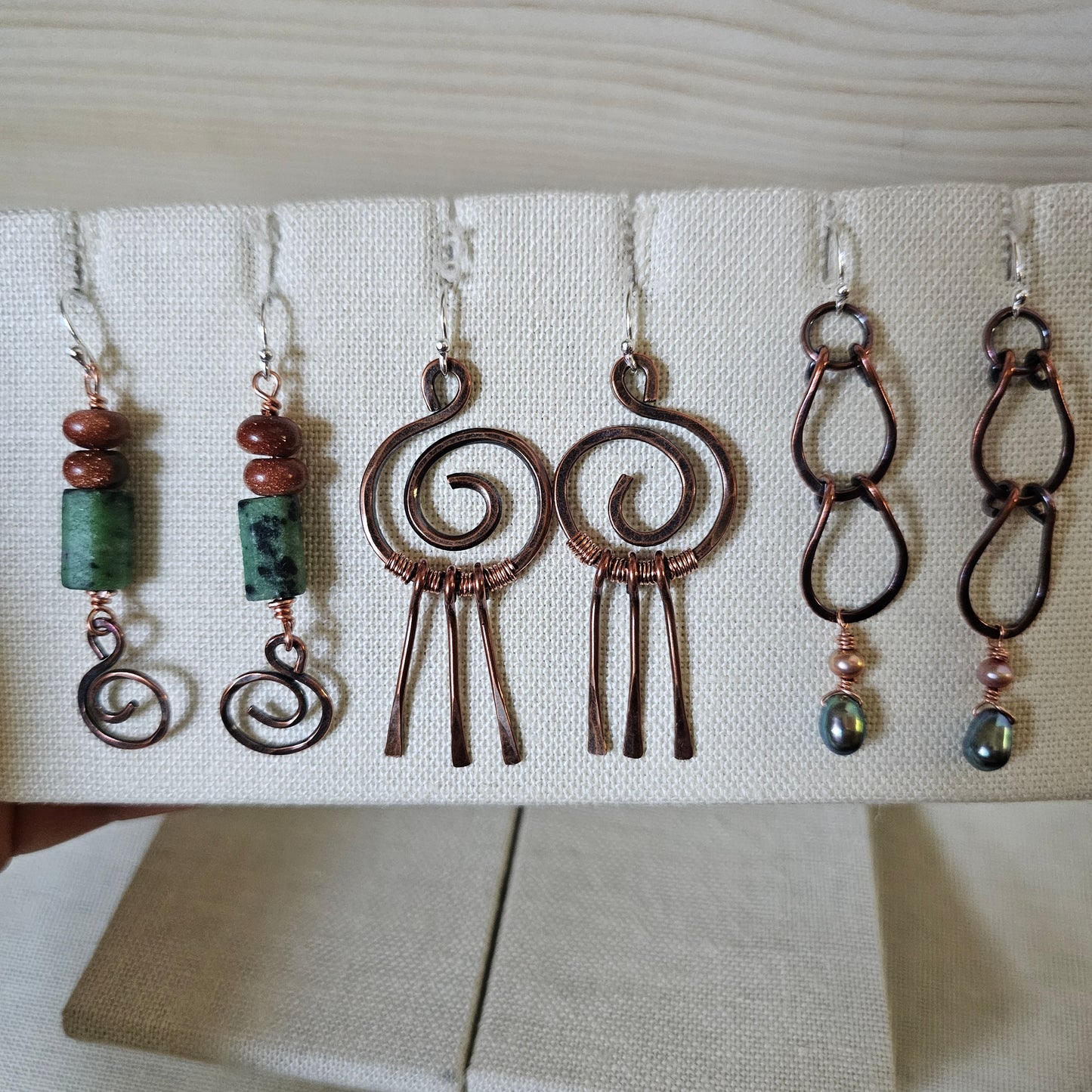 Spiral & Vine Gem and Copper Drop Earrings