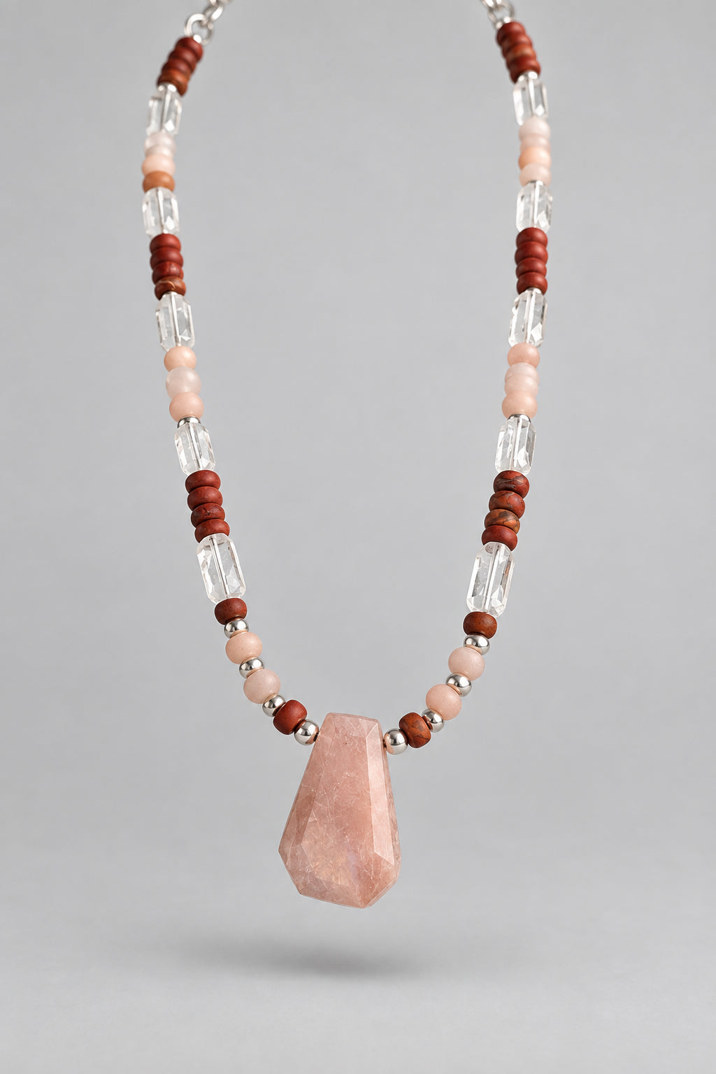Desert Bloom: Pink Moonstone & Red Jasper Gemstone Statement Necklace