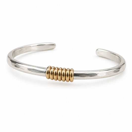 Revised white-background Meridian bracelet with a flatter silver band
