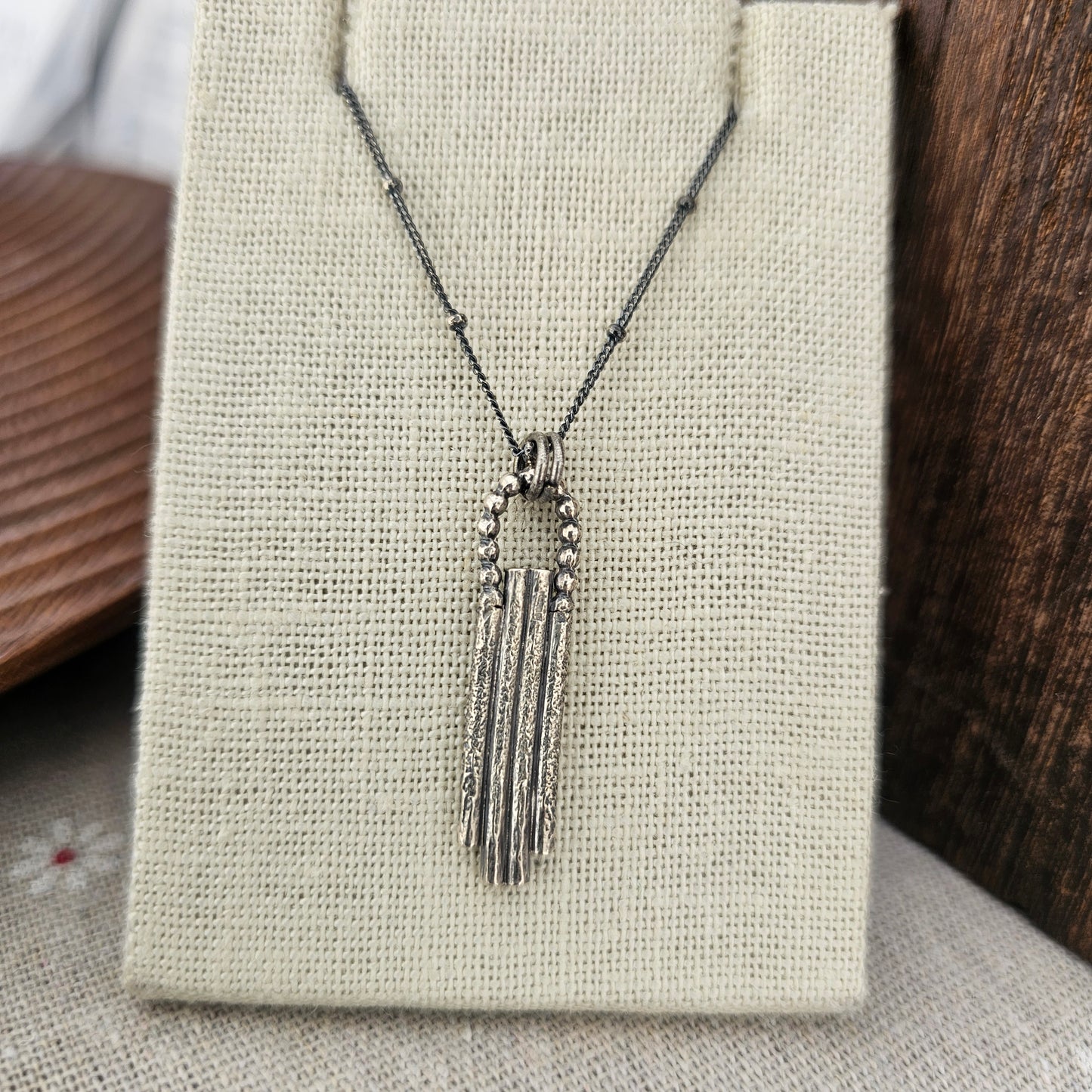 Earthen Artifacts Textured Oxidized Sterling Silver Pendant Necklace