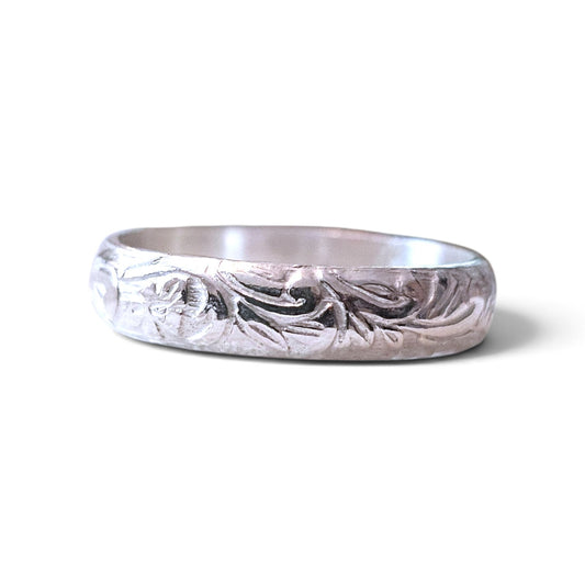 Sterling silver botanical ring band
