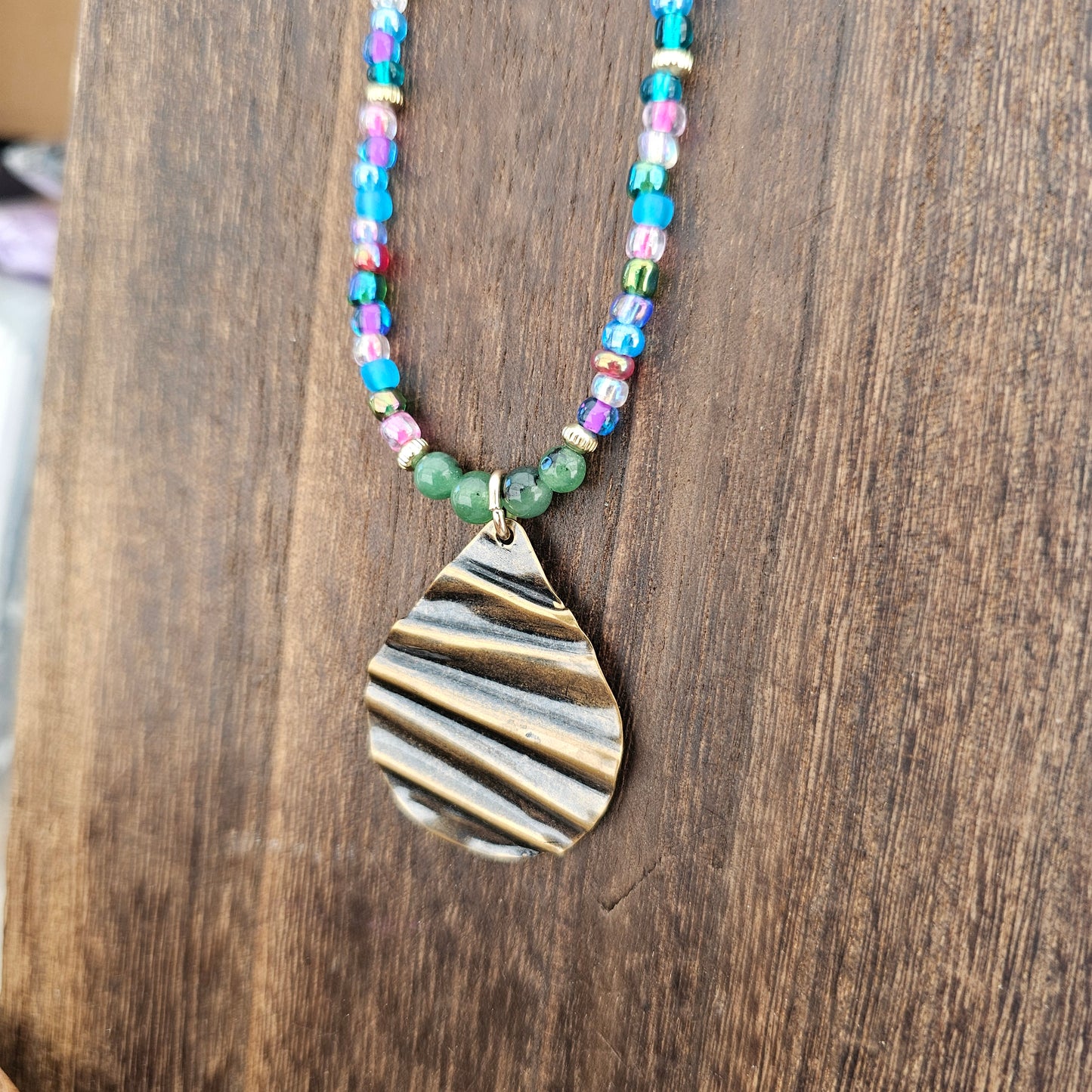 Boho Artisan Beaded Pendant Necklace – 24" Adjustable
