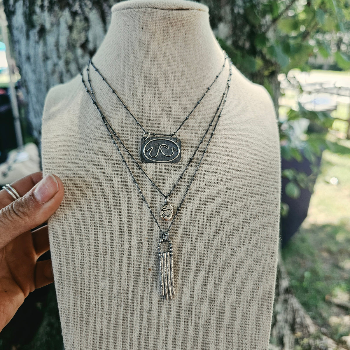 Earthen Artifacts Textured Oxidized Sterling Silver Pendant Necklace
