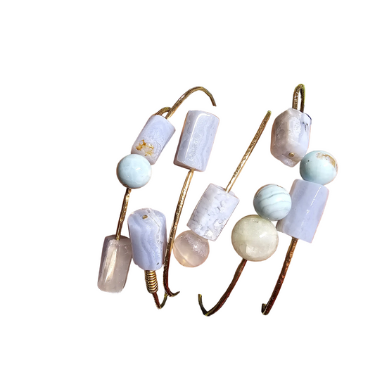 Ethereal Minimalist Hammered Brass & Gemstone Bangles