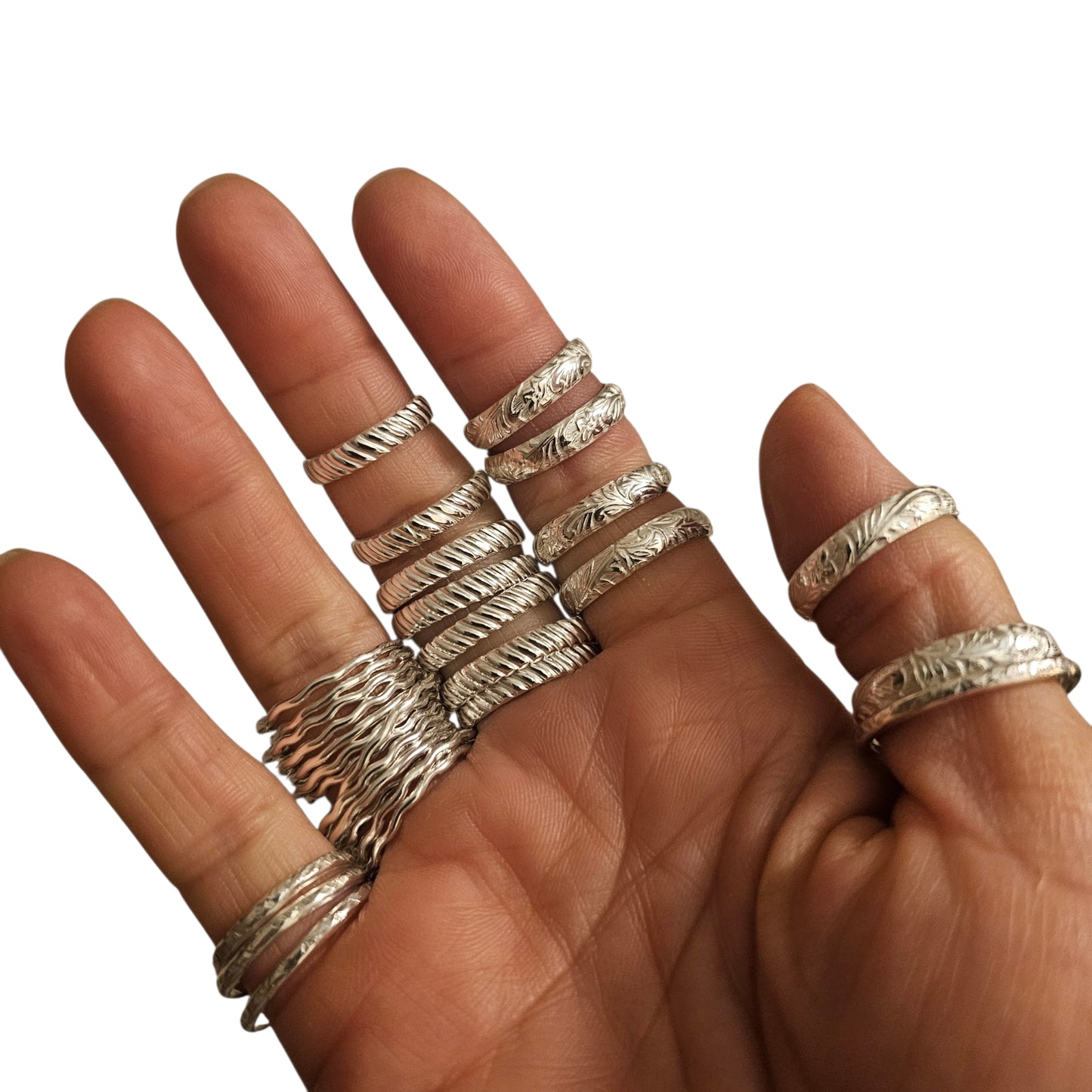 Sterling silver botanical ring band