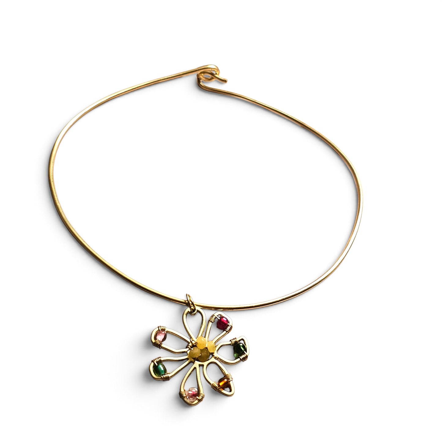 Handcrafted Floral Collar Choker – Frosted Gold & Glass Bead Accent