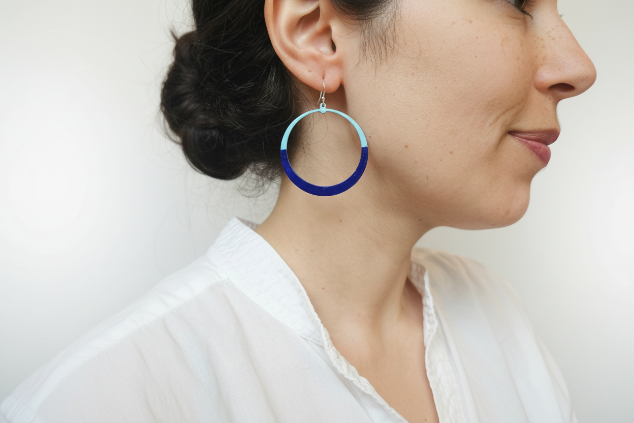 Handcrafted Cobalt & Turquoise Patina Circle Earring