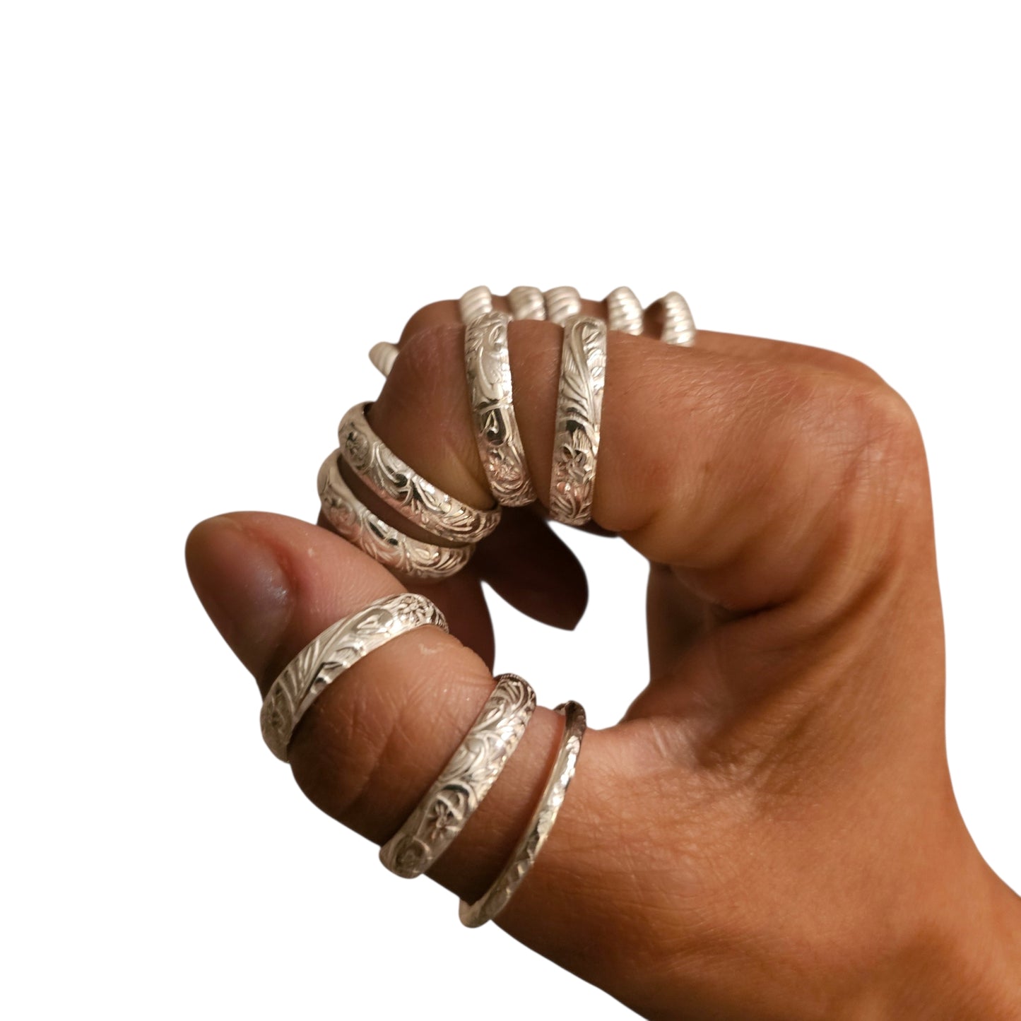 Sterling silver botanical ring band
