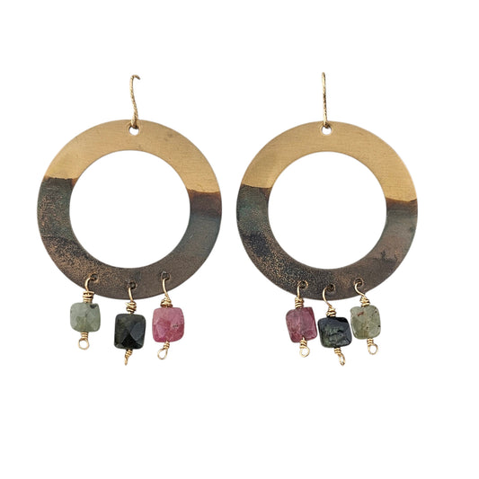Velvet Cocoa Patina Brass + Tourmaline Earring