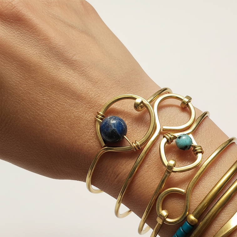 The Eclipse Gemstone Bangle Artisan Brass & Stone