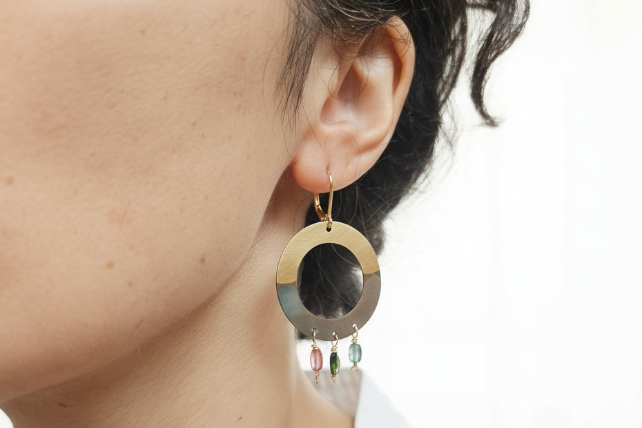 Gilded Cocoa & Tourmaline Fringe Earring