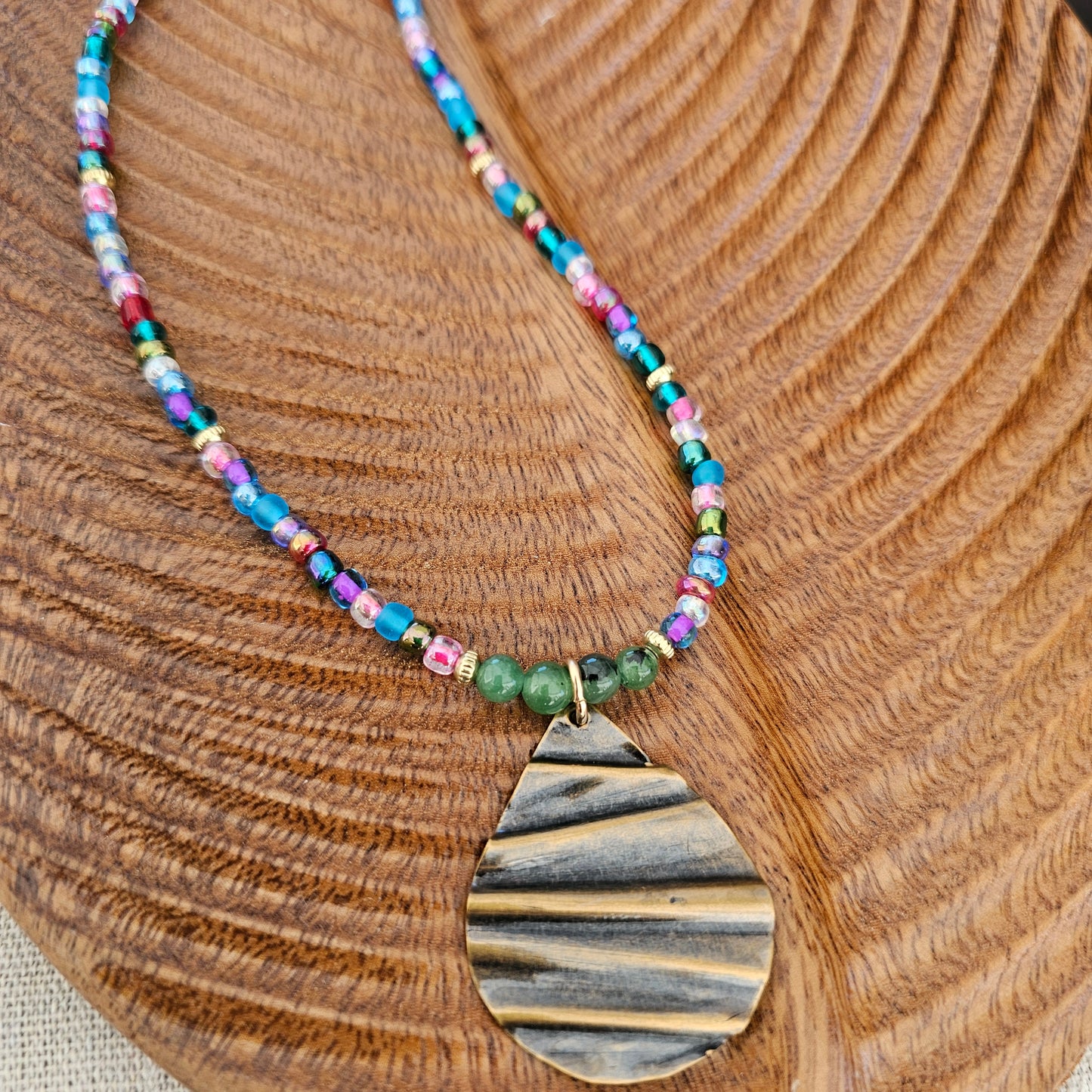 Boho Artisan Beaded Pendant Necklace – 24" Adjustable