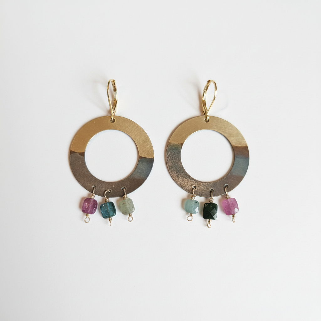 Gilded Cocoa & Tourmaline Fringe Earring