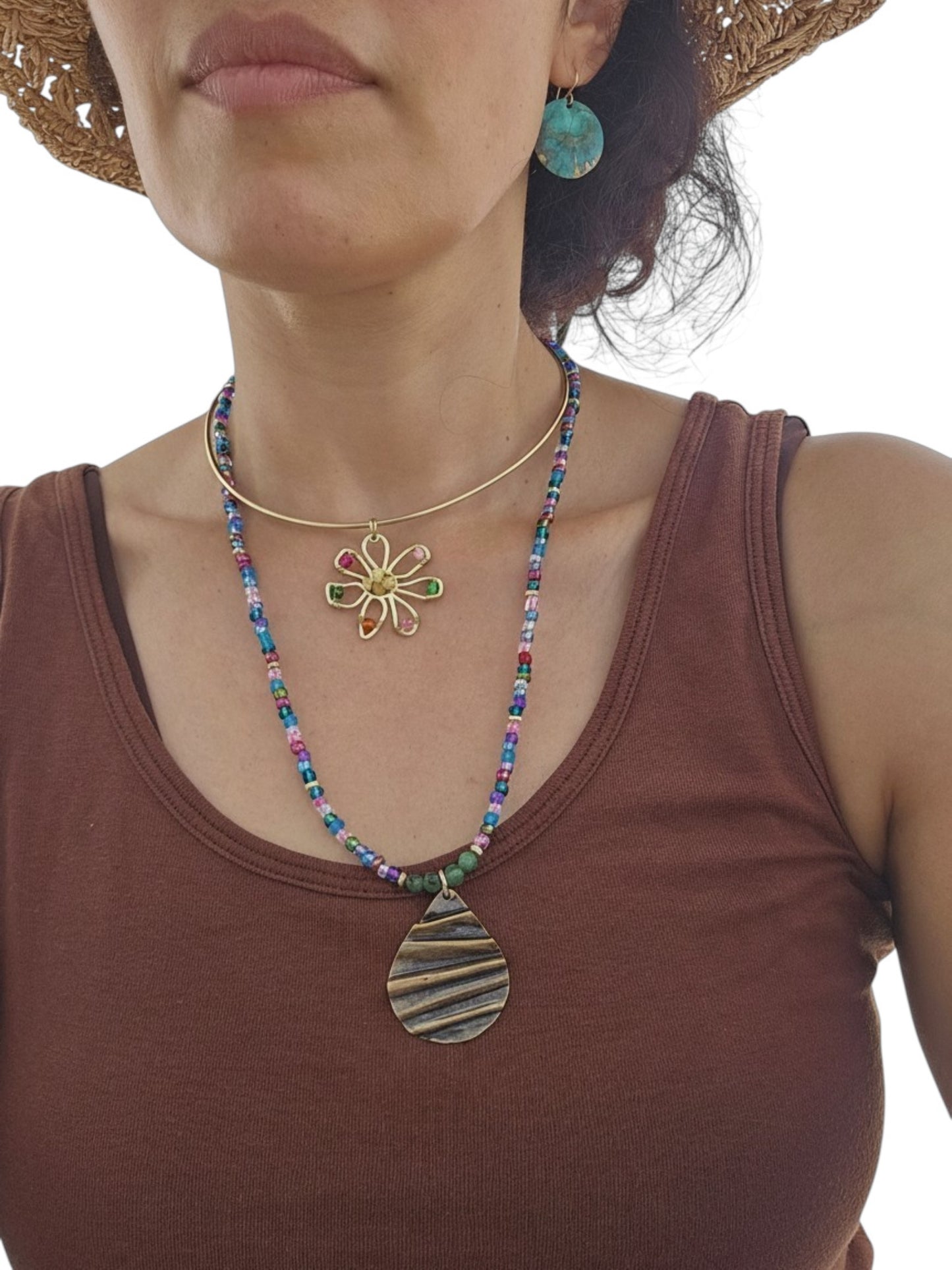 Boho Artisan Beaded Pendant Necklace – 24" Adjustable