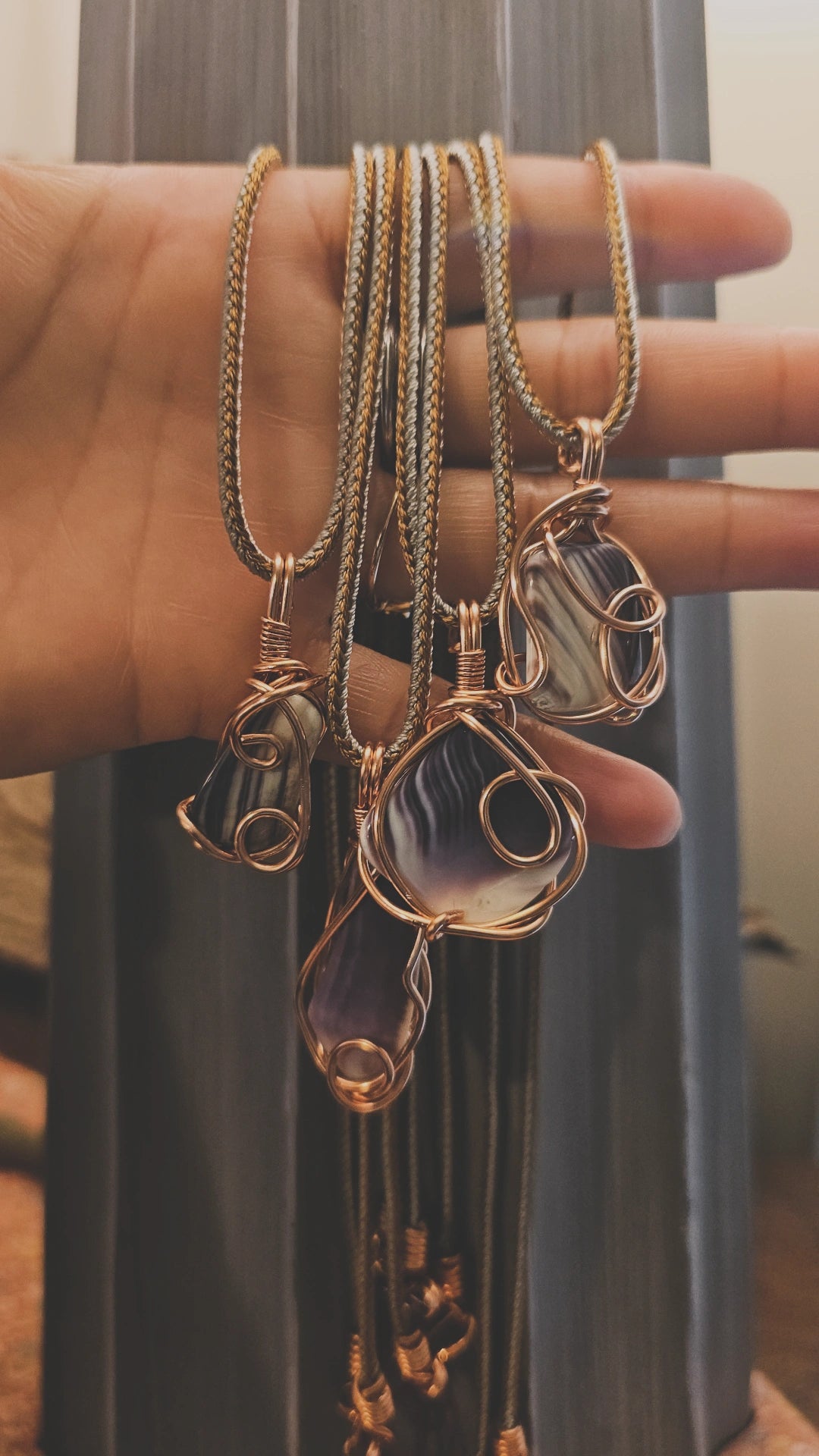 Handcrafted Copper-Wrapped Polished Wampum Pendant Necklace