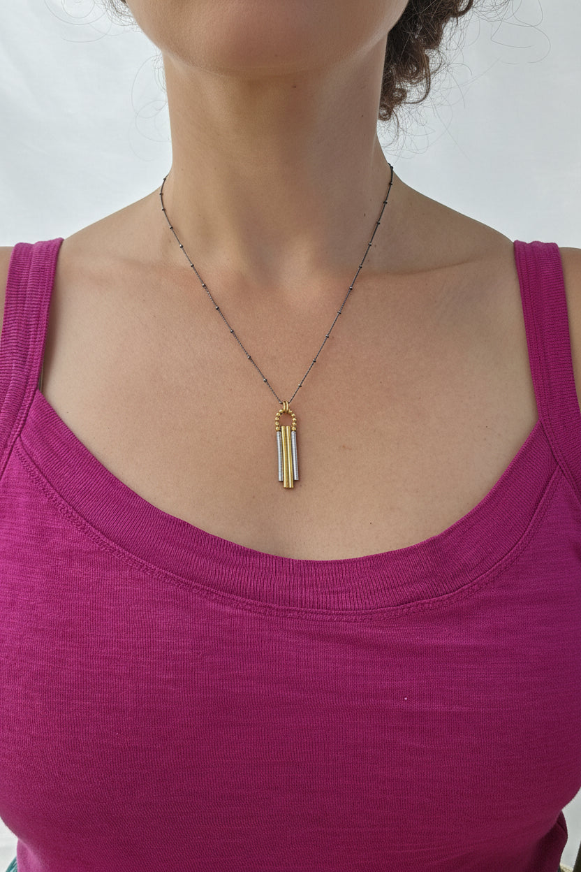 Earthen Artifacts Textured Oxidized Sterling Silver Pendant Necklace