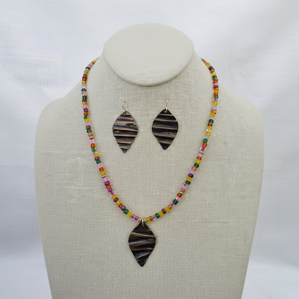 Boho Artisan Beaded Pendant Necklace – 16-18" Adjustable