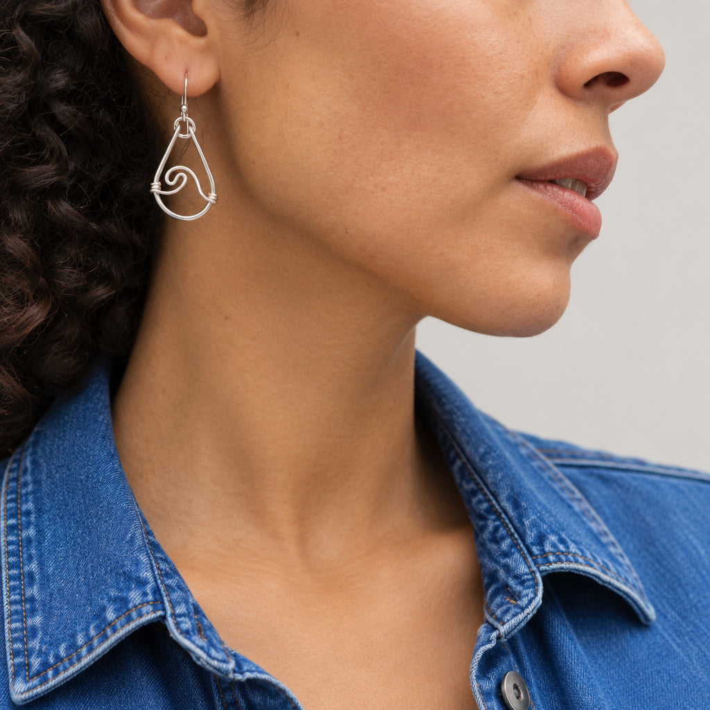 Sterling Silver Hammered Wave Teardrop Earrings