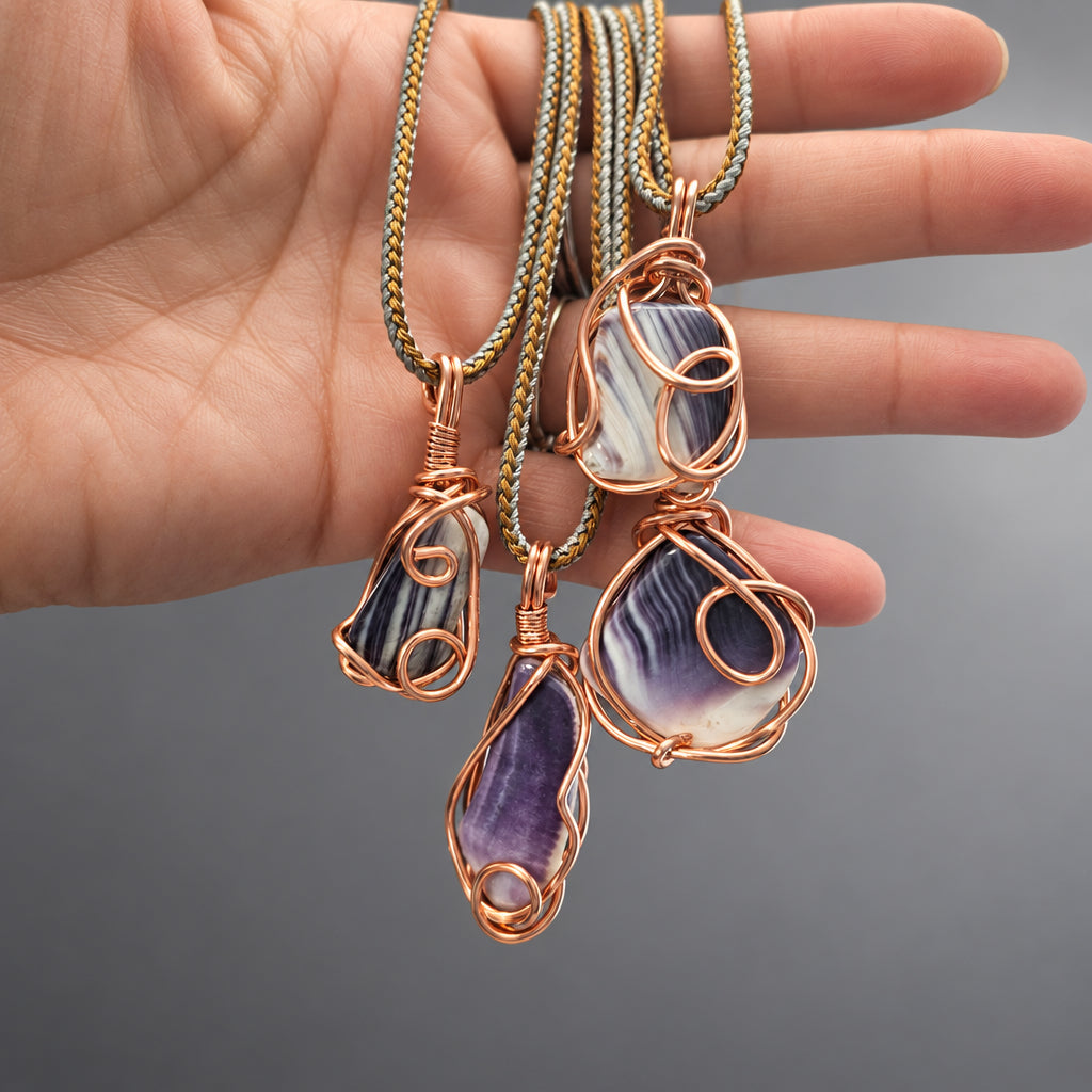 Handcrafted Copper-Wrapped Polished Wampum Pendant Necklace