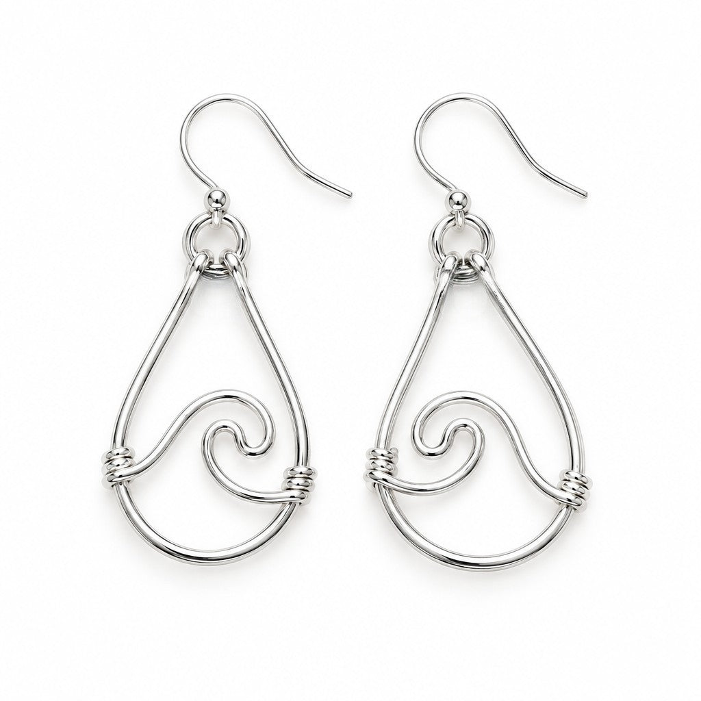 Sterling Silver Hammered Wave Teardrop Earrings
